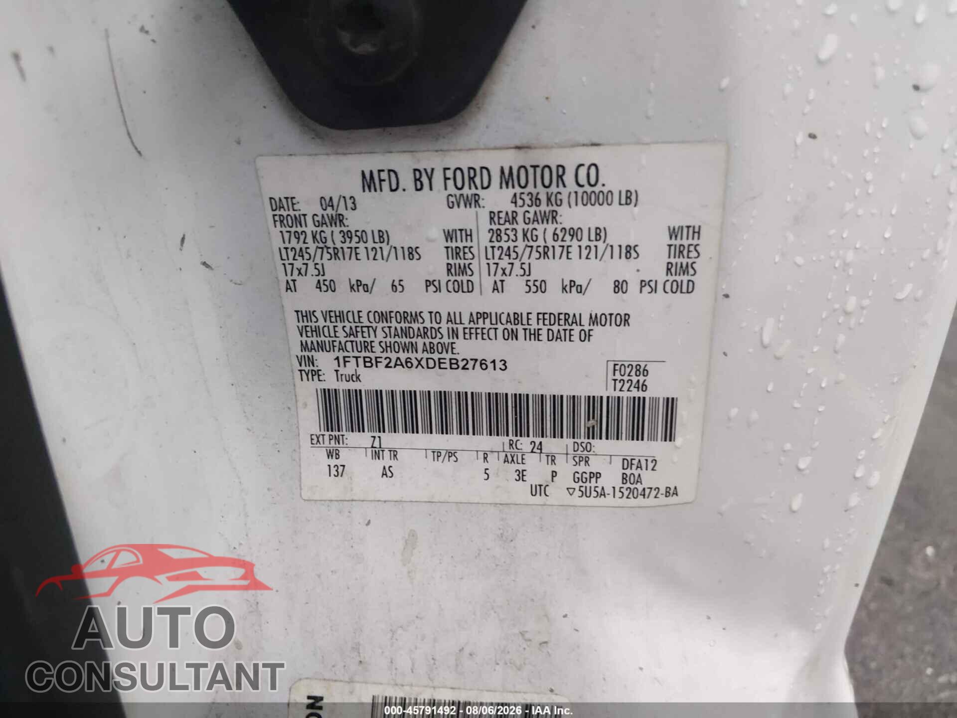 FORD F-250 2013 - 1FTBF2A6XDEB27613