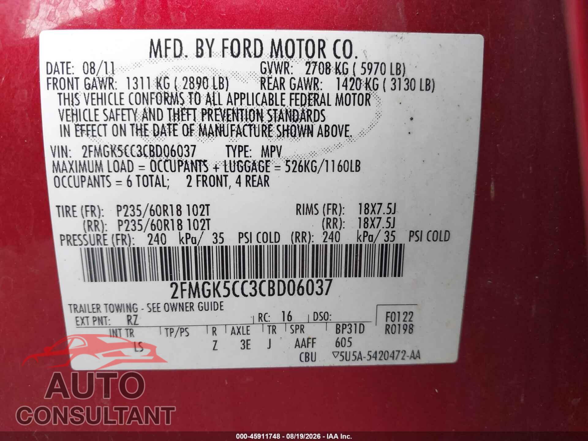 FORD FLEX 2012 - 2FMGK5CC3CBD06037