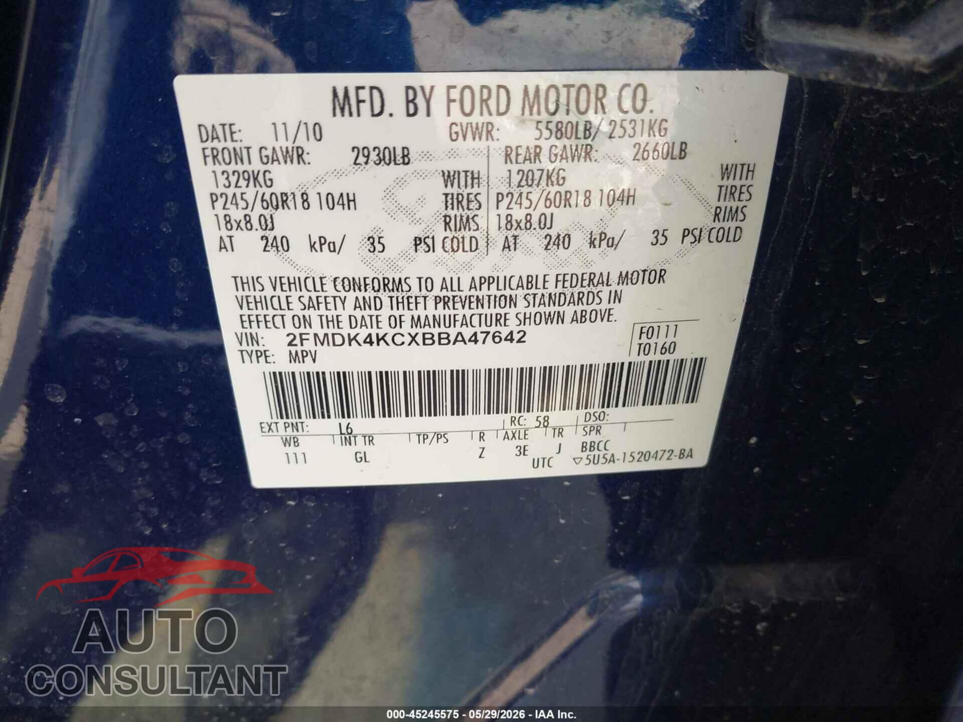 FORD EDGE 2011 - 2FMDK4KCXBBA47642