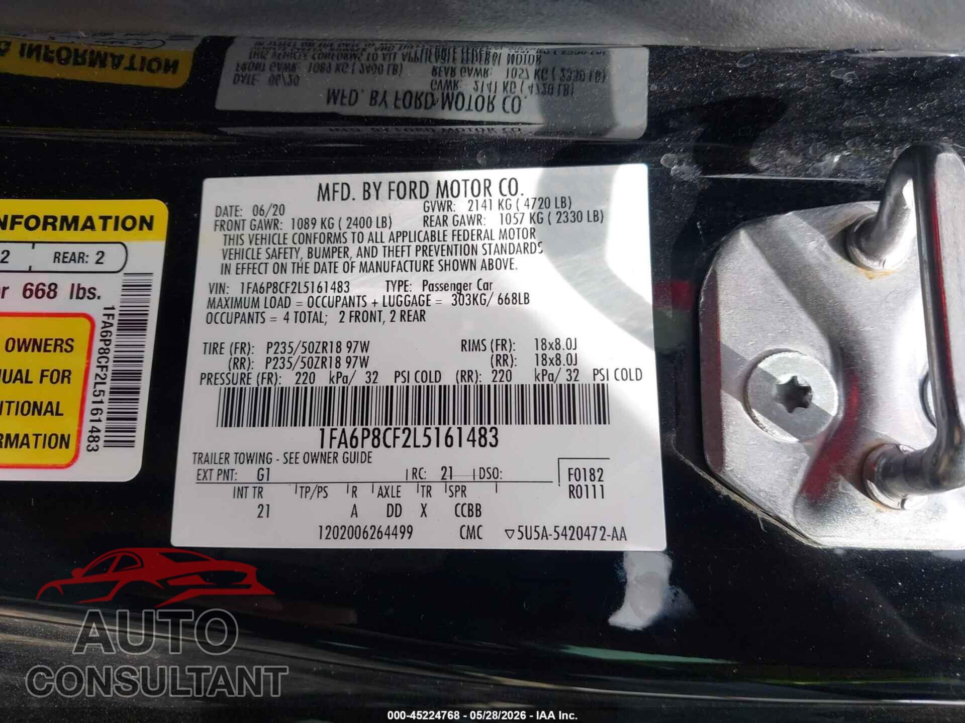 FORD MUSTANG 2020 - 1FA6P8CF2L5161483