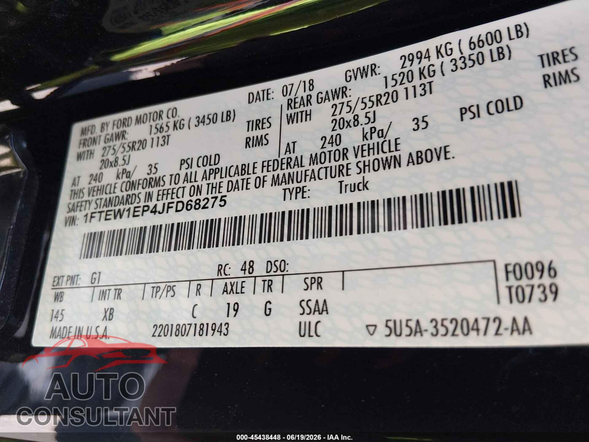 FORD F-150 2018 - 1FTEW1EP4JFD68275