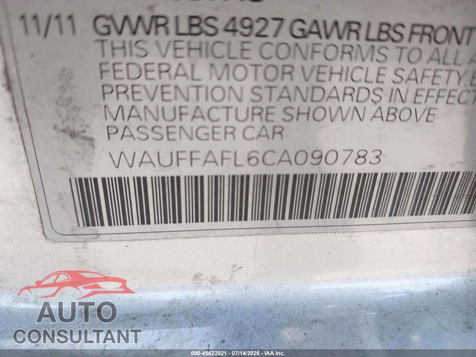 AUDI A4 2012 - WAUFFAFL6CA090783