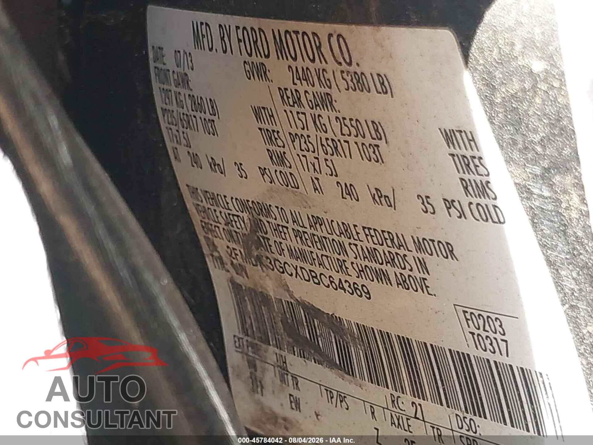 FORD EDGE 2013 - 2FMDK3GCXDBC64369