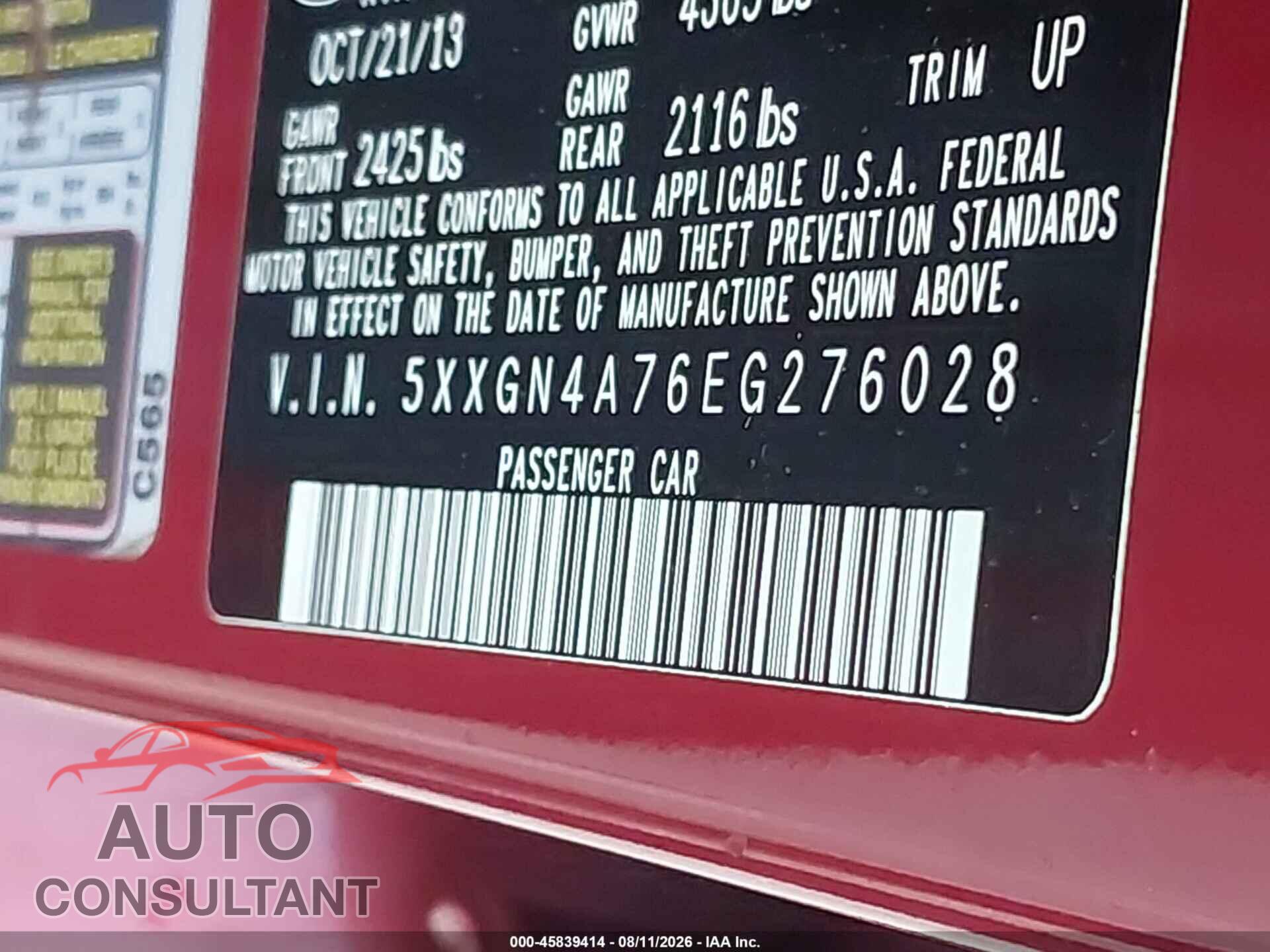 KIA OPTIMA 2014 - 5XXGN4A76EG276028