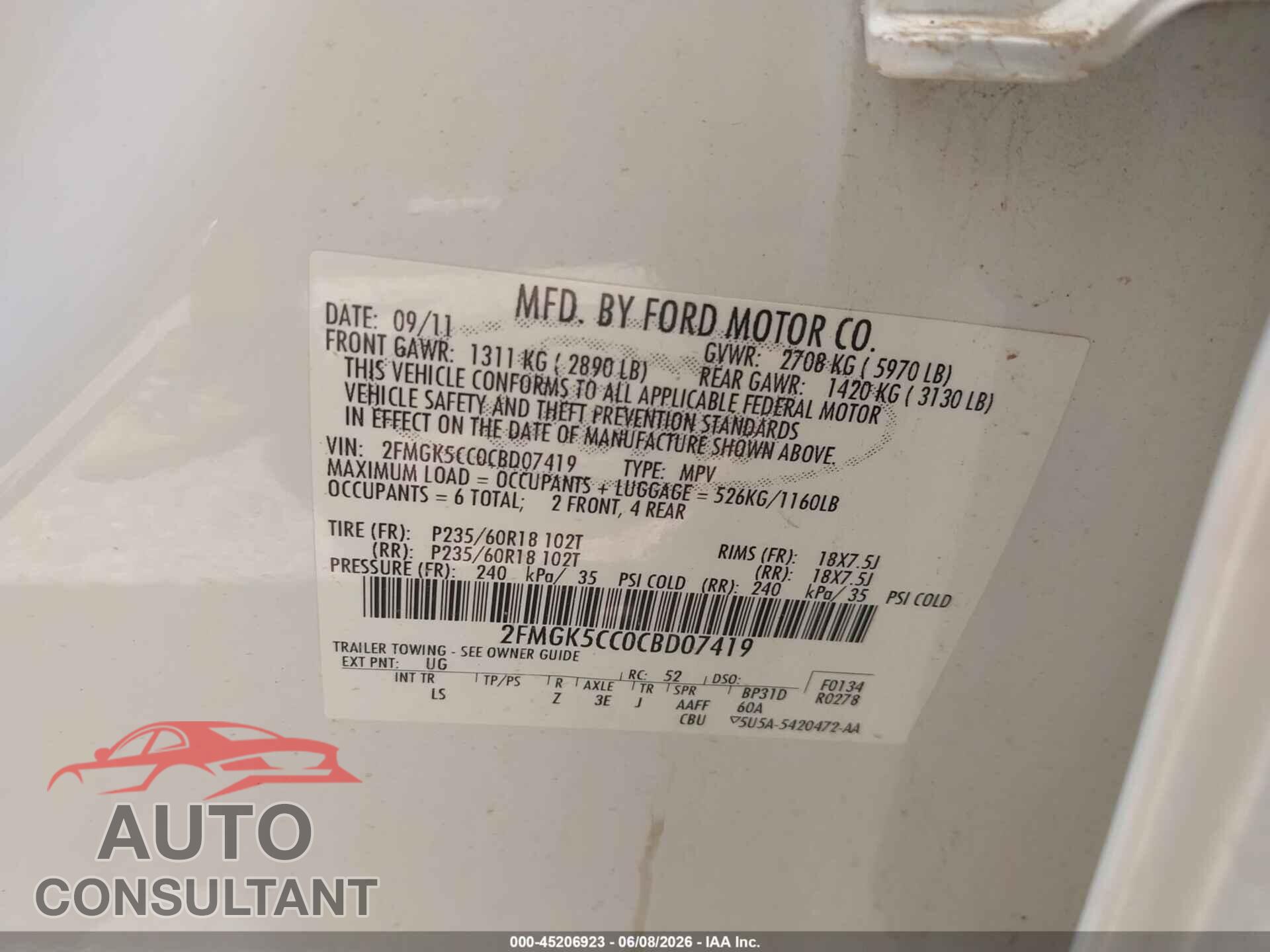 FORD FLEX 2012 - 2FMGK5CC0CBD07419