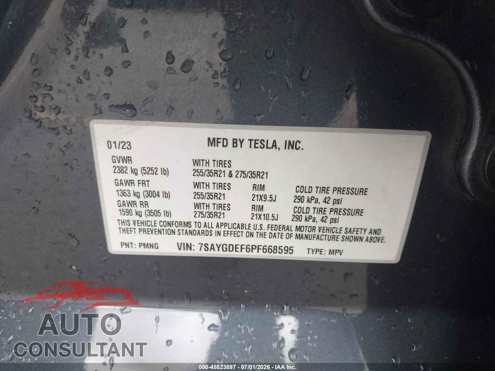 TESLA MODEL Y 2023 - 7SAYGDEF6PF668595
