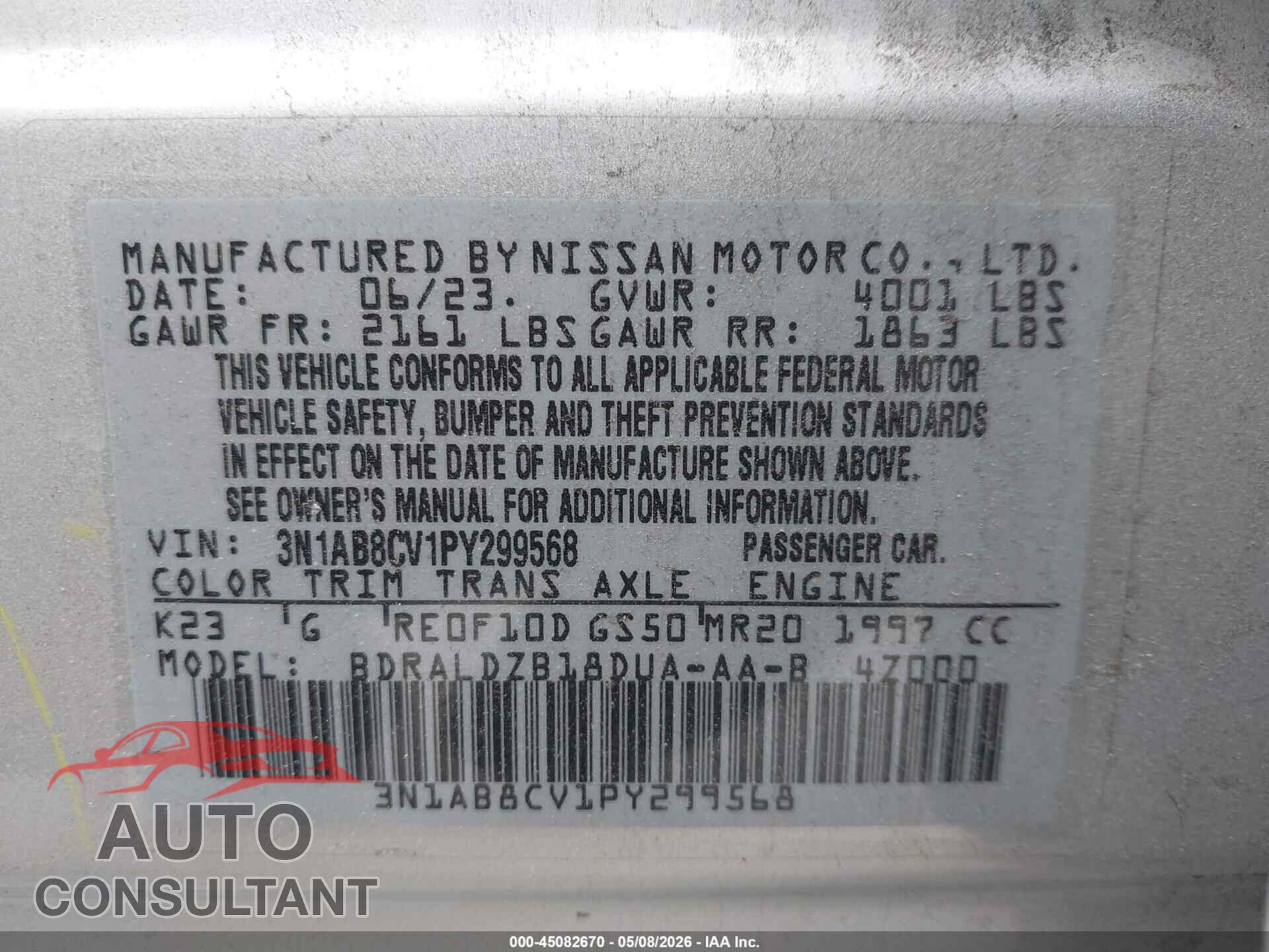 NISSAN SENTRA 2023 - 3N1AB8CV1PY299568