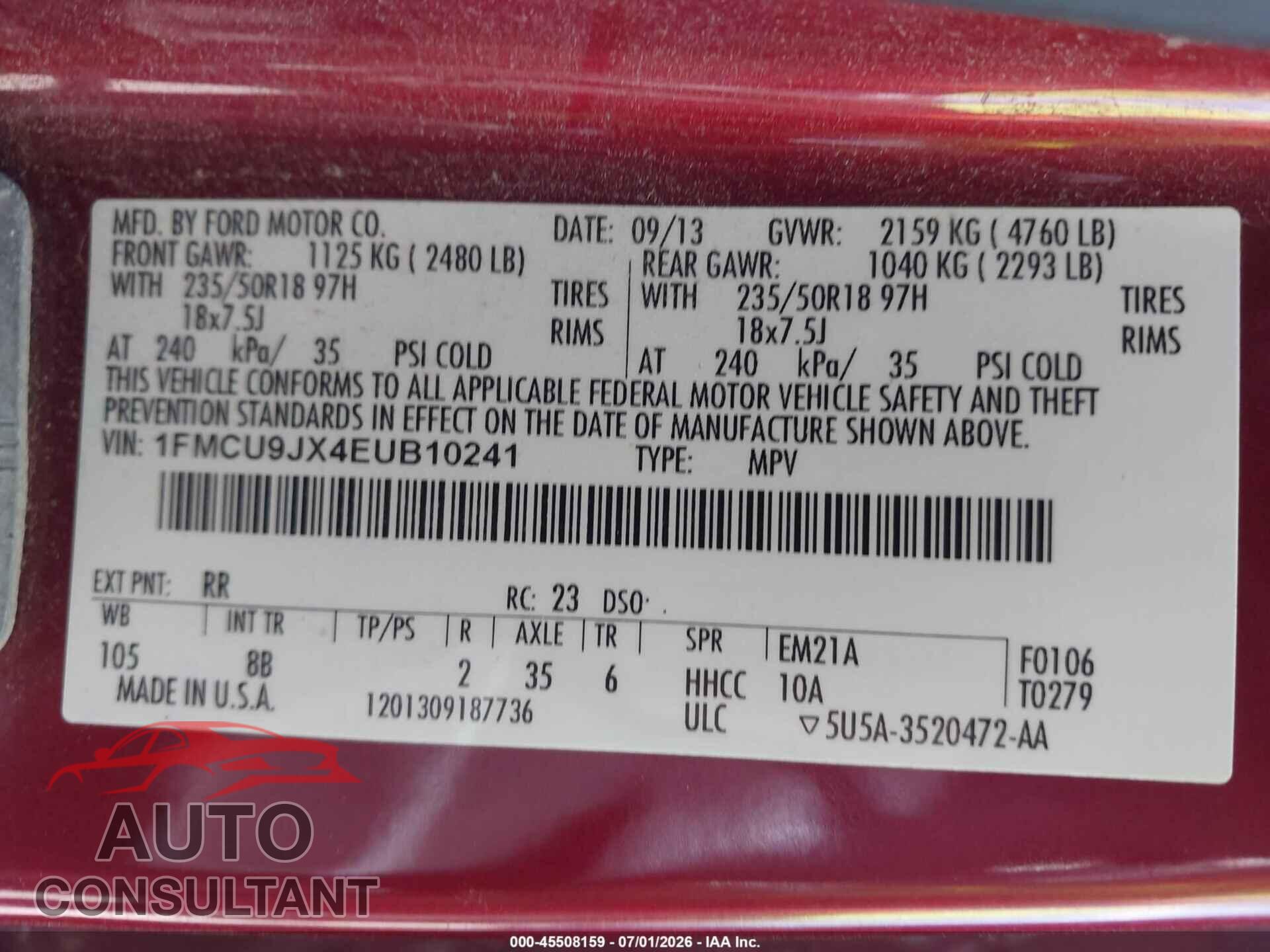 FORD ESCAPE 2014 - 1FMCU9JX4EUB10241