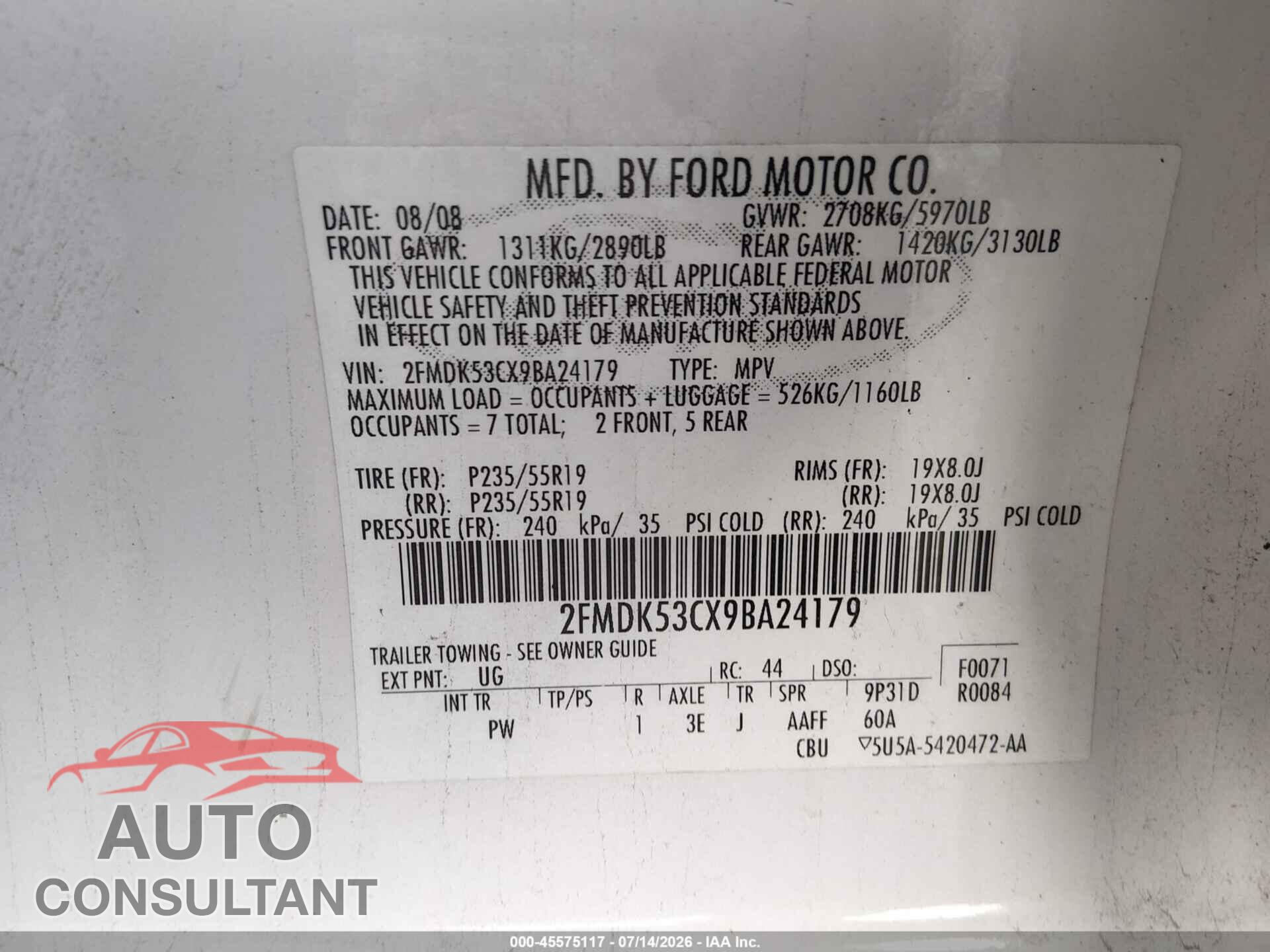 FORD FLEX 2009 - 2FMDK53CX9BA24179