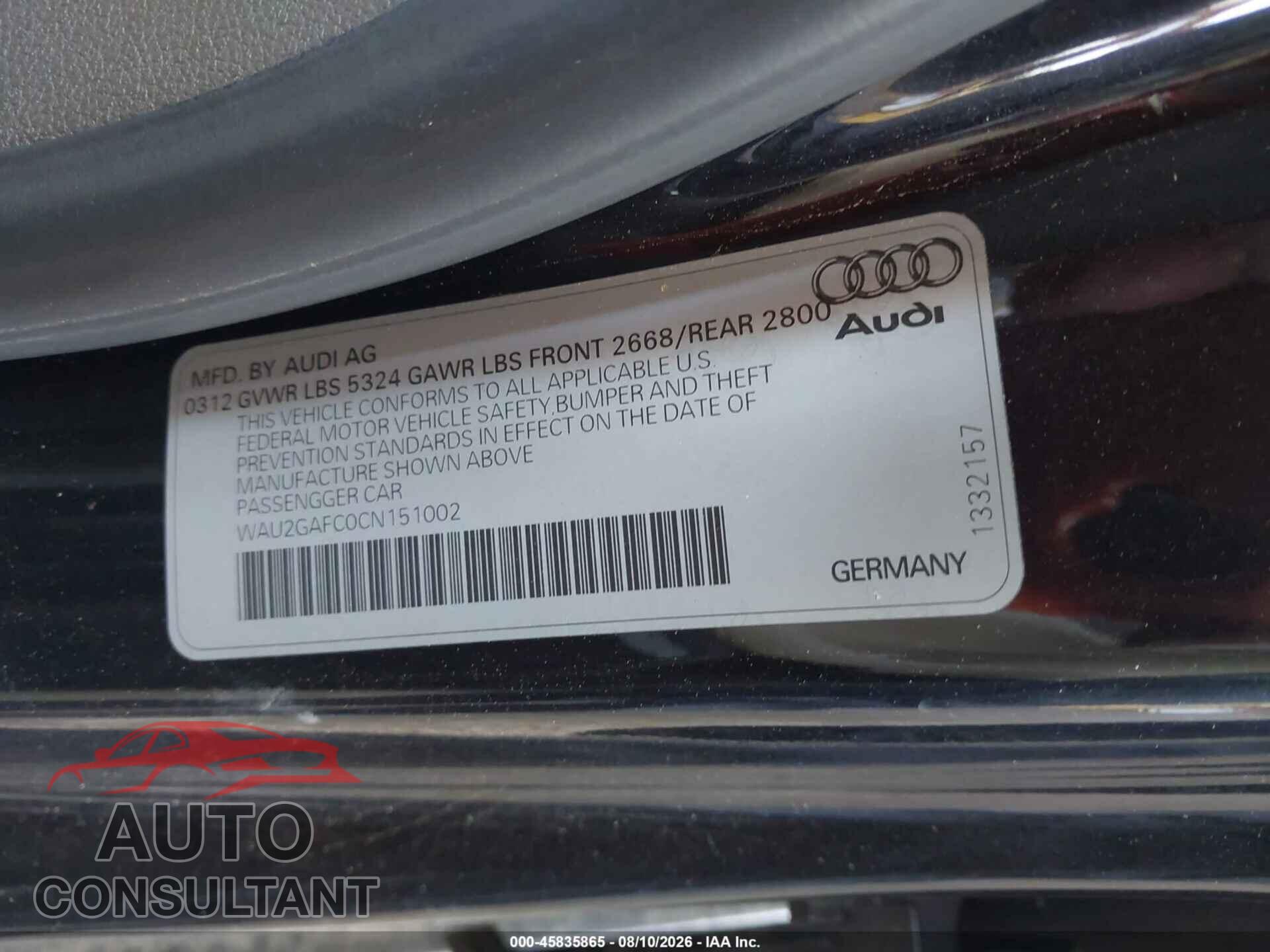 AUDI A7 2012 - WAU2GAFC0CN151002