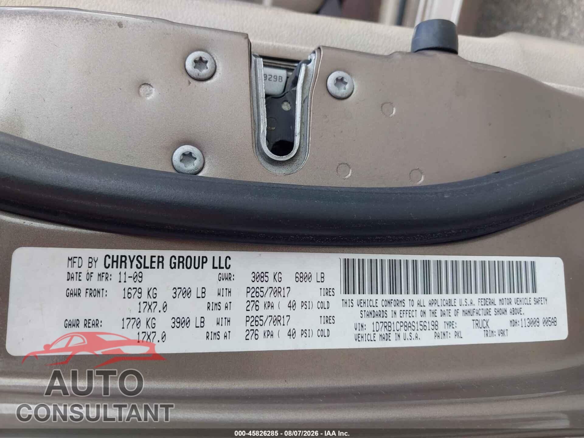 DODGE RAM 1500 2010 - 1D7RB1CP8AS156198