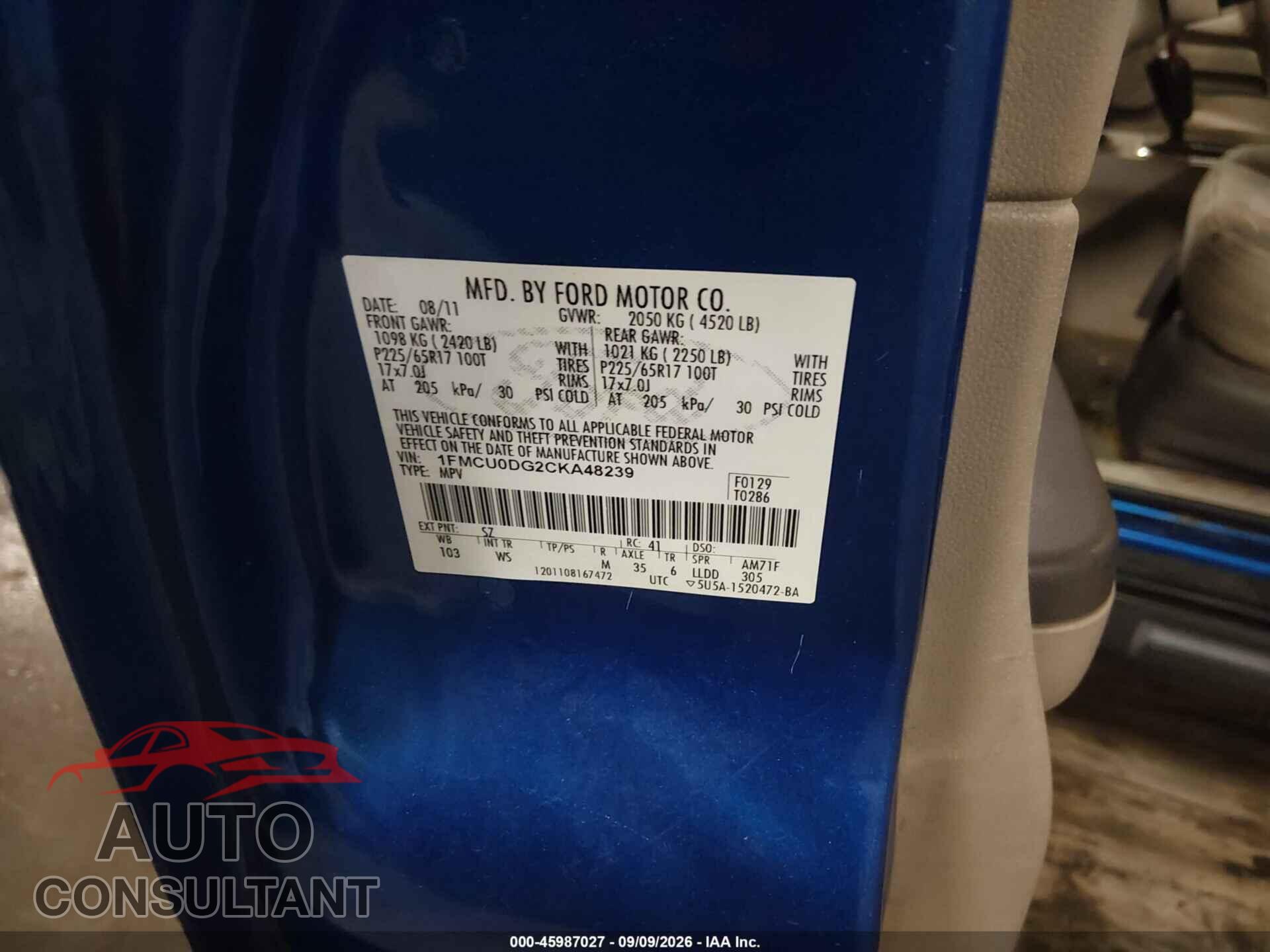 FORD ESCAPE 2012 - 1FMCU0DG2CKA48239