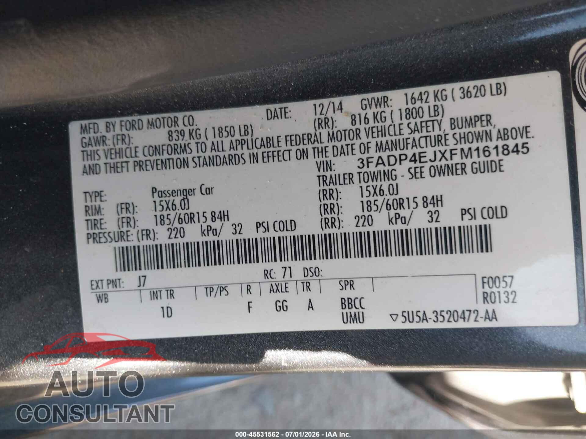 FORD FIESTA 2015 - 3FADP4EJXFM161845