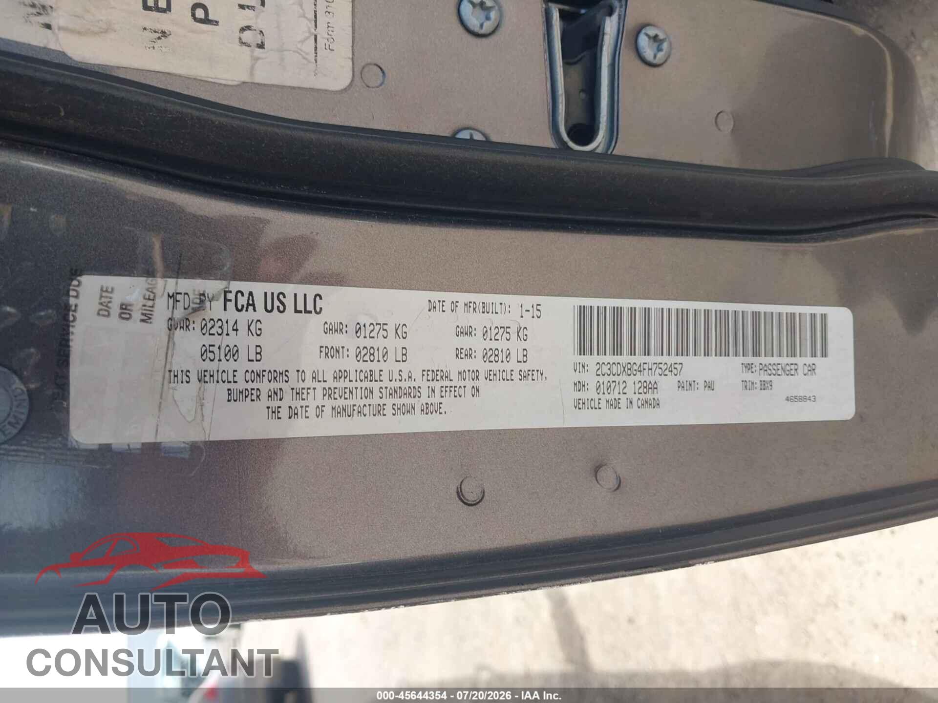 DODGE CHARGER 2015 - 2C3CDXBG4FH752457