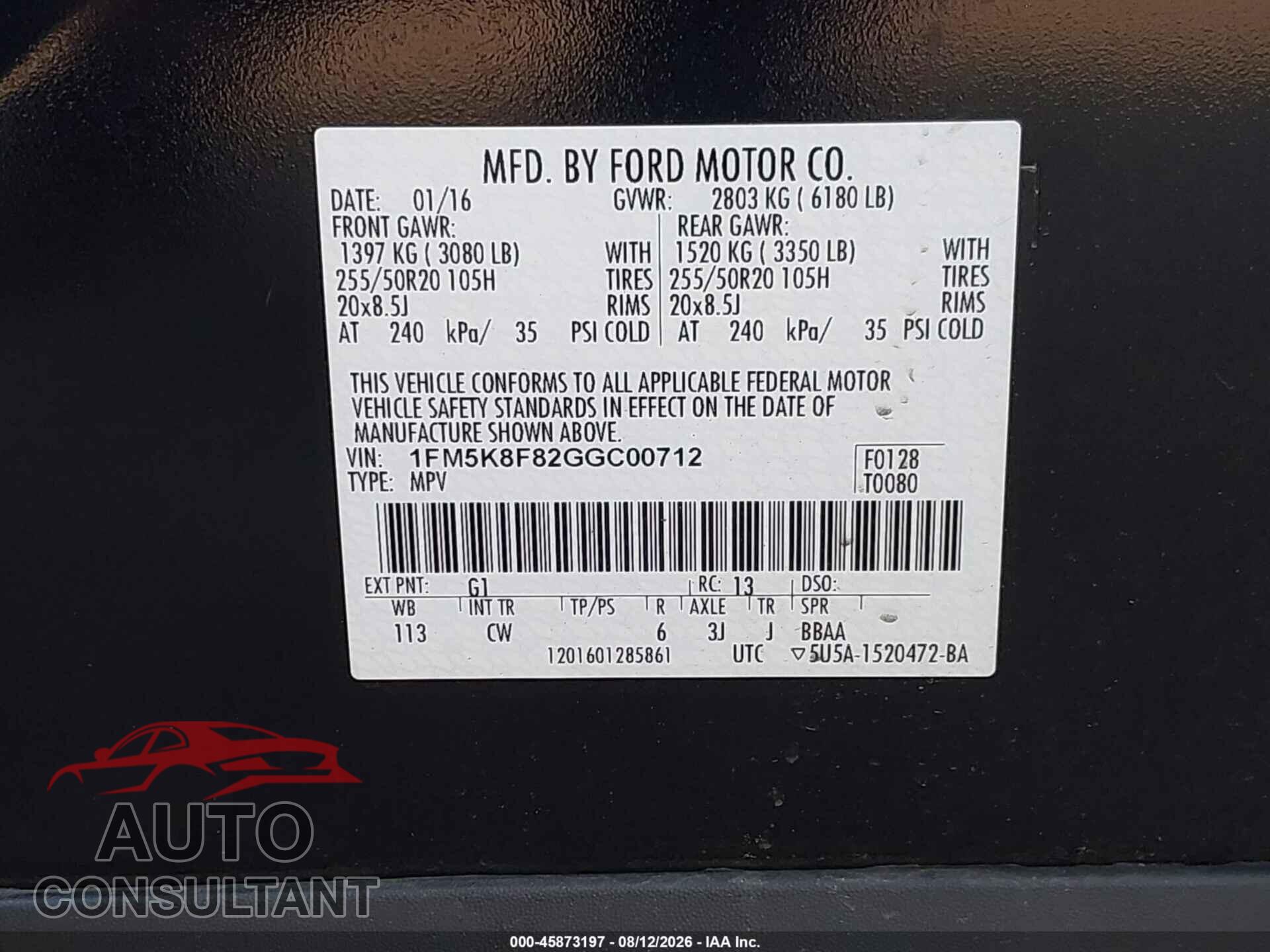 FORD EXPLORER 2016 - 1FM5K8F82GGC00712