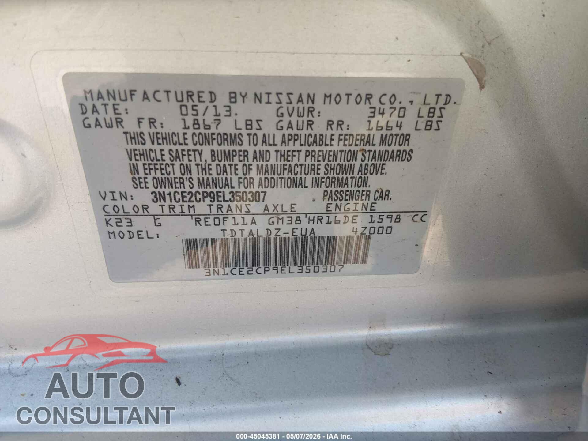 NISSAN VERSA NOTE 2014 - 3N1CE2CP9EL350307