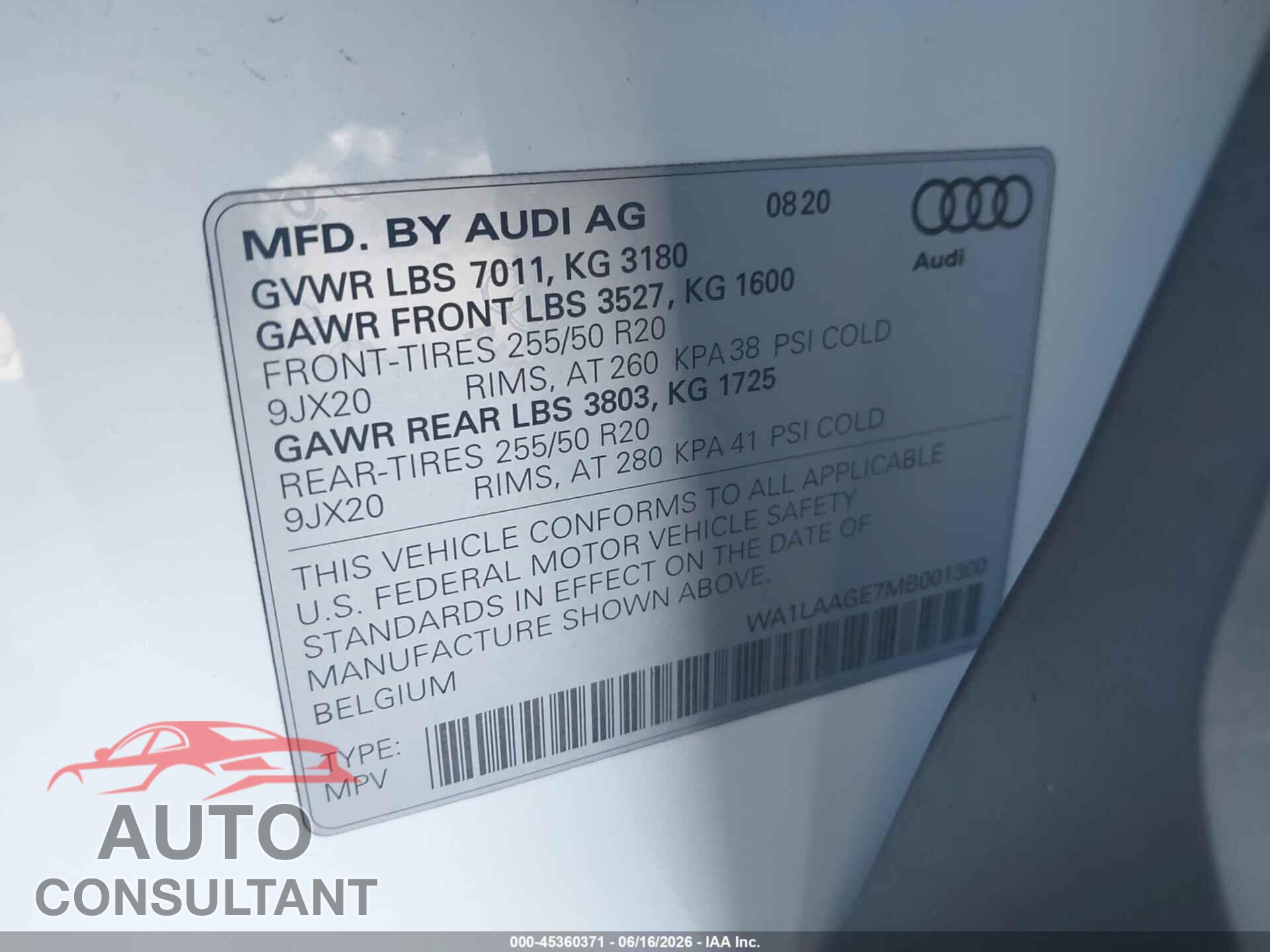 AUDI E-TRON 2021 - WA1LAAGE7MB001300