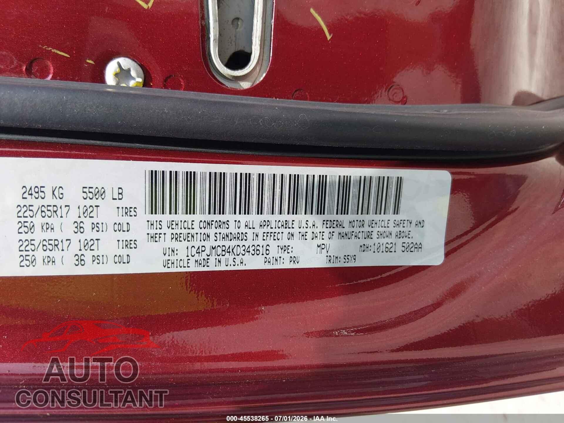 JEEP CHEROKEE 2019 - 1C4PJMCB4KD343616