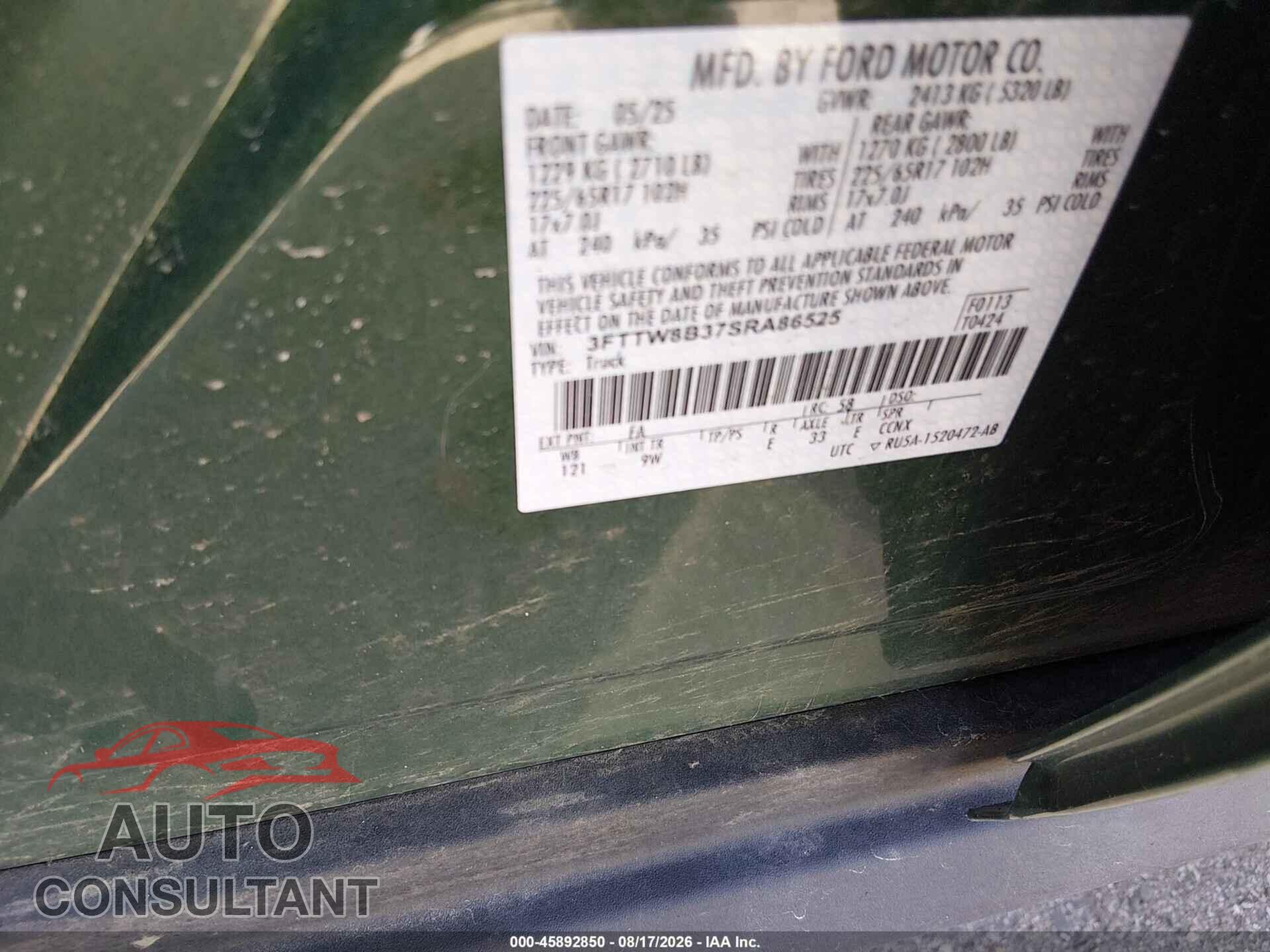 FORD MAVERICK 2025 - 3FTTW8B37SRA86525