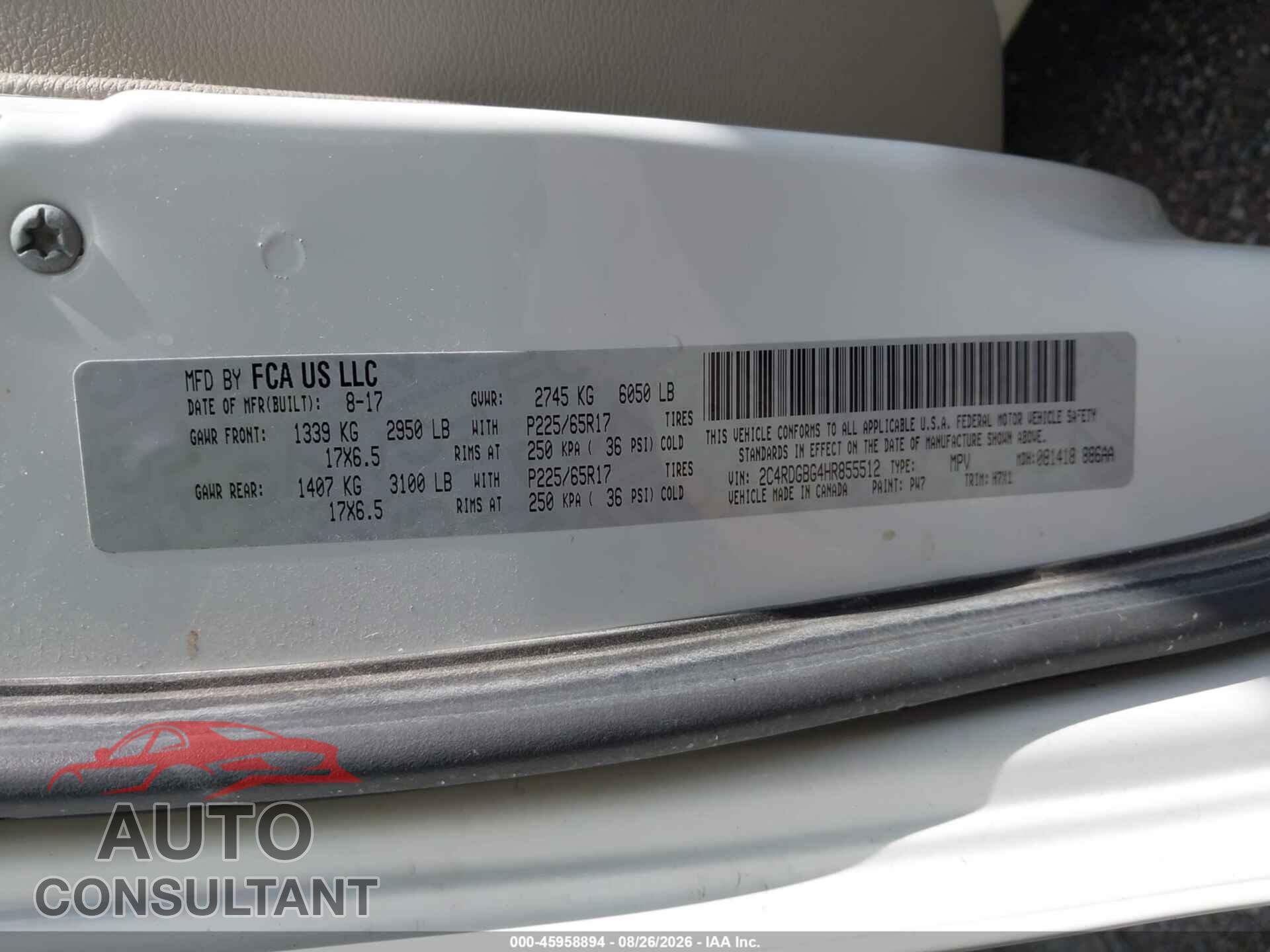 DODGE GRAND CARAVAN 2017 - 2C4RDGBG4HR855512