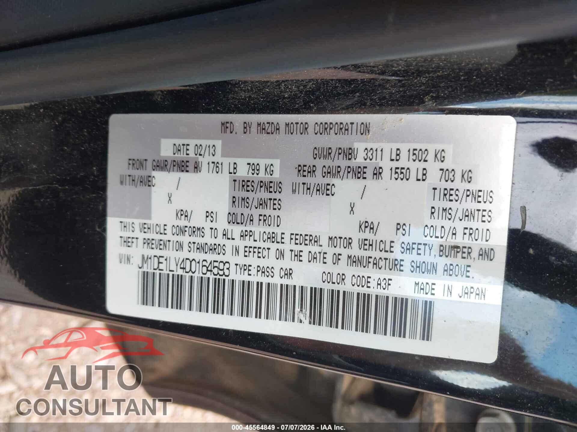 MAZDA MAZDA2 2013 - JM1DE1LY4D0164593