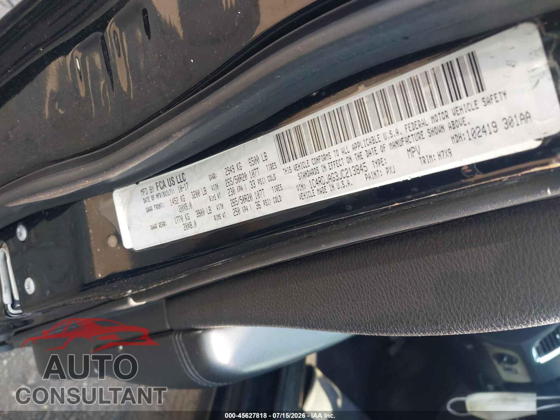 DODGE DURANGO 2018 - 1C4RDJAG3JC213845