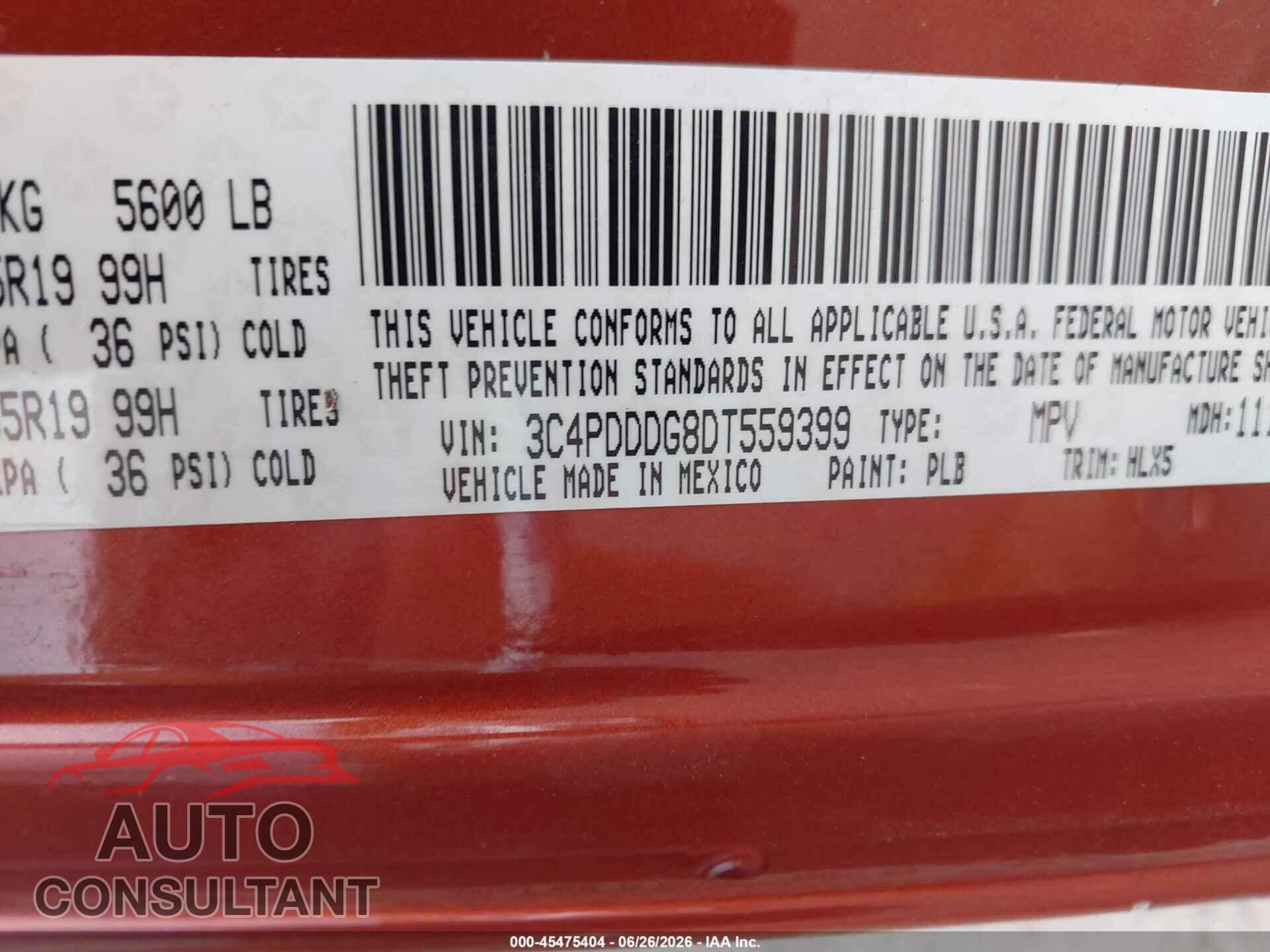 DODGE JOURNEY 2013 - 3C4PDDDG8DT559399