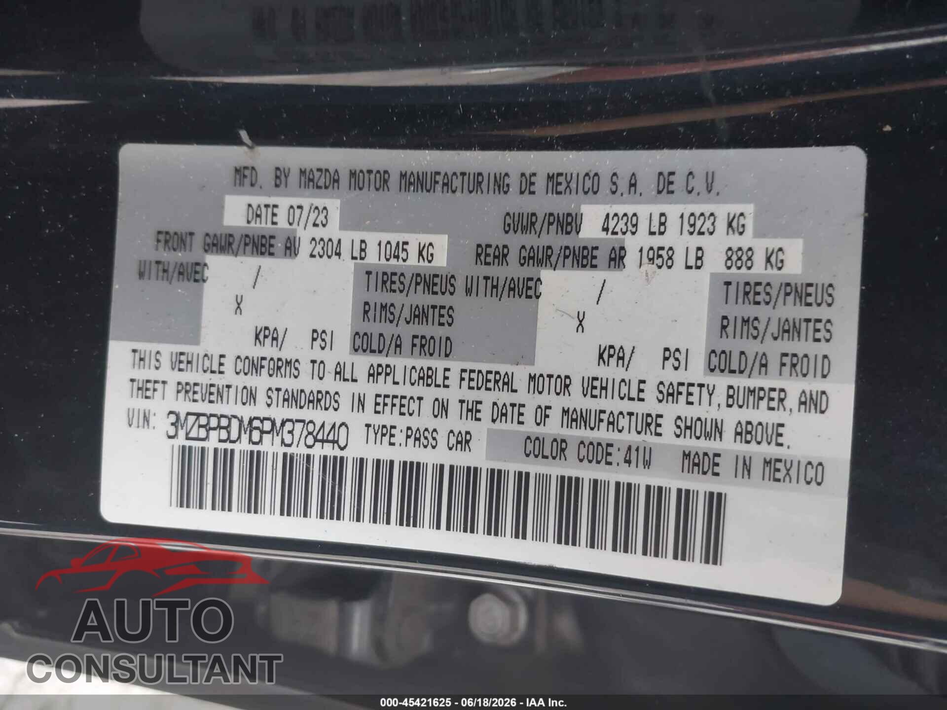 MAZDA MAZDA3 2023 - 3MZBPBDM6PM378440