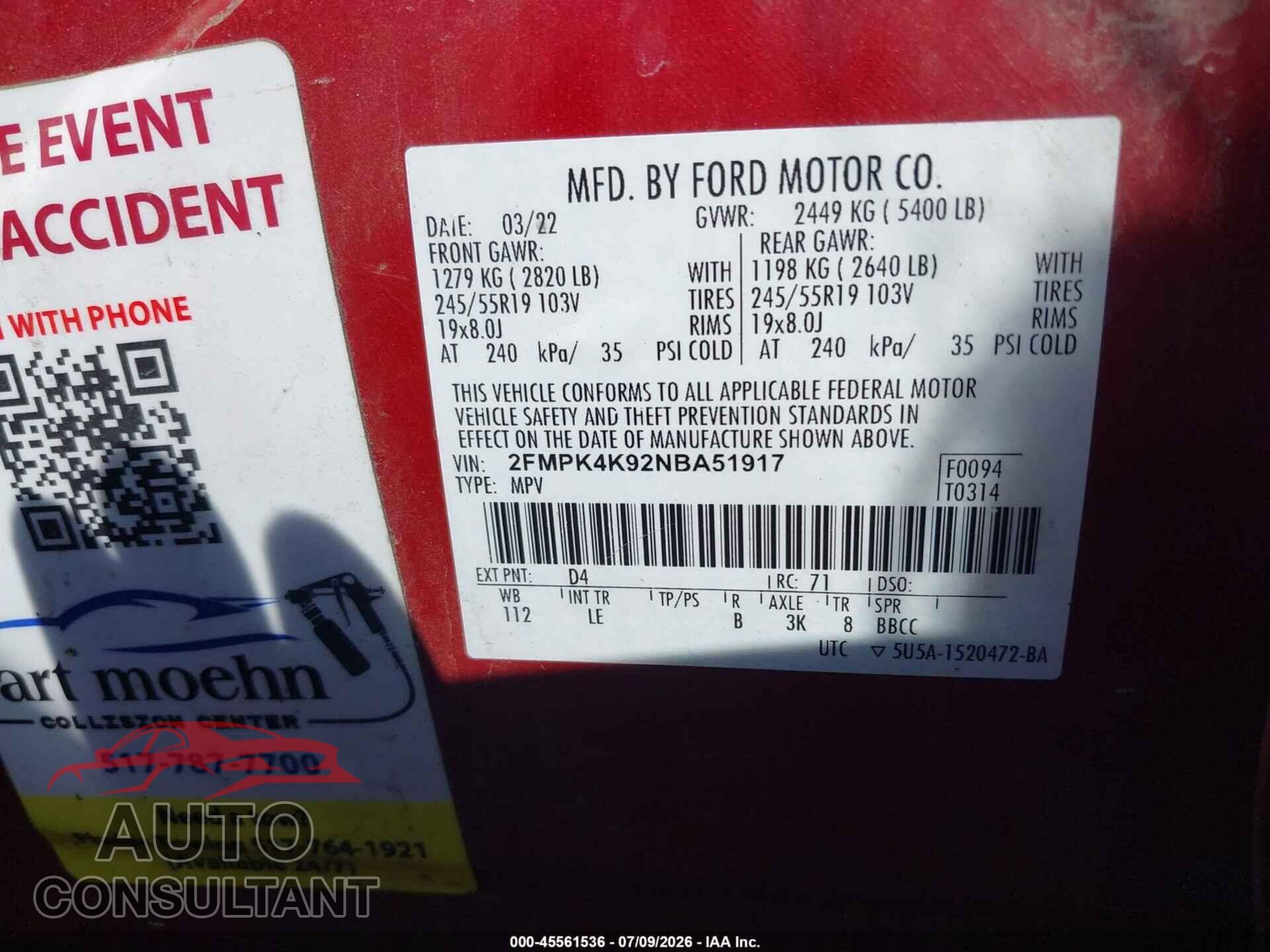 FORD EDGE 2022 - 2FMPK4K92NBA51917