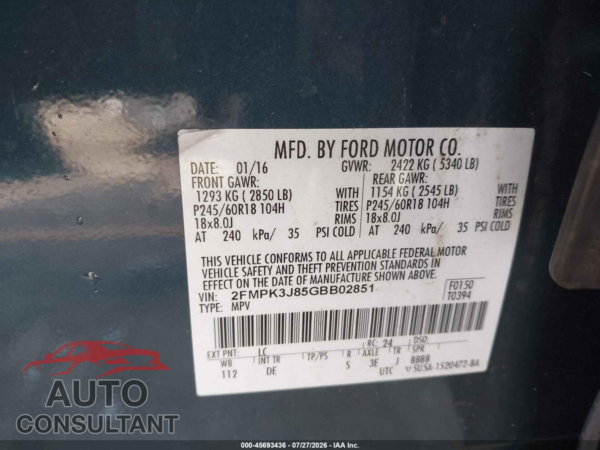 FORD EDGE 2016 - 2FMPK3J85GBB02851