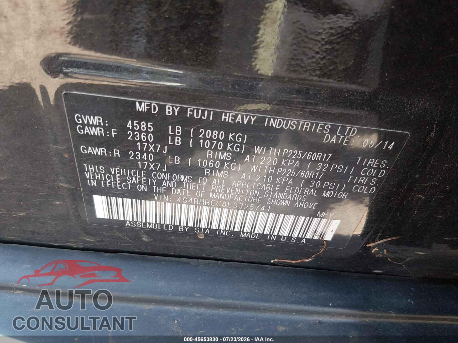 SUBARU OUTBACK 2014 - 4S4BRBCC8E3325741