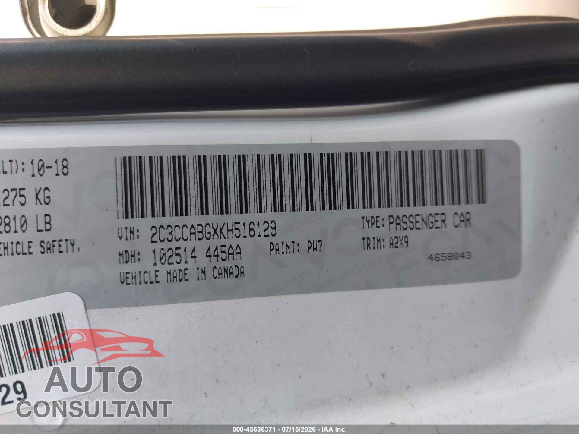 CHRYSLER 300 2019 - 2C3CCABGXKH516129