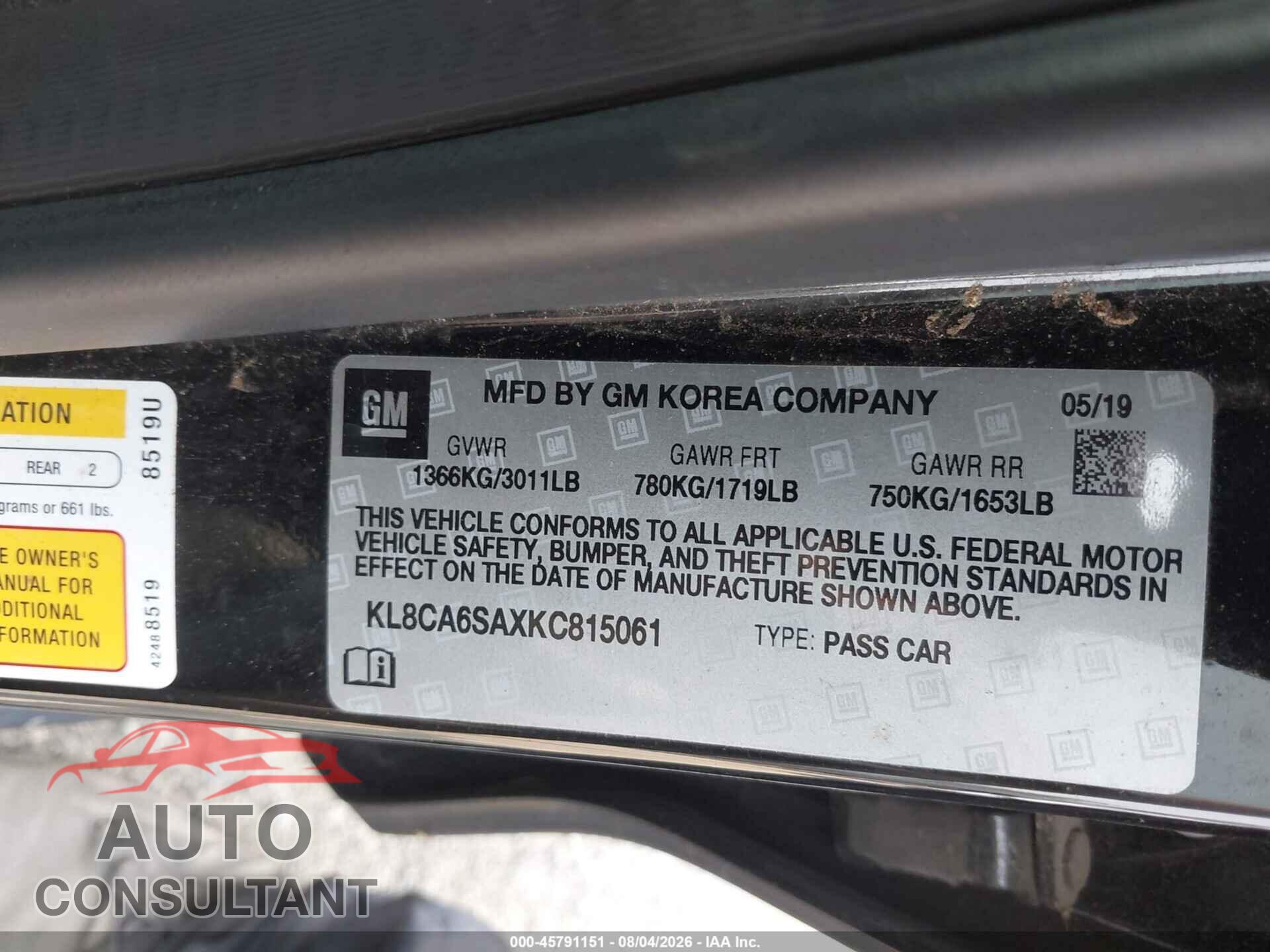 CHEVROLET SPARK 2019 - KL8CA6SAXKC815061