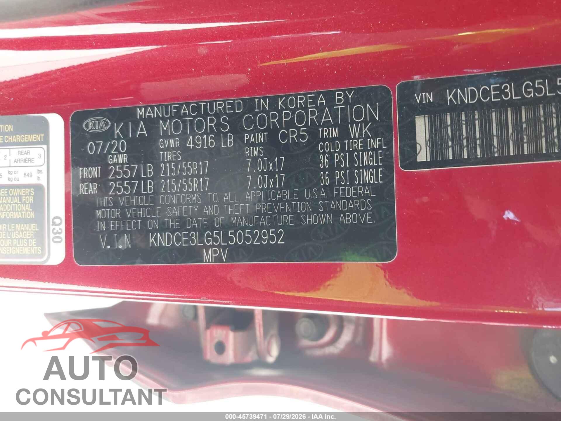 KIA NIRO EV 2020 - KNDCE3LG5L5052952