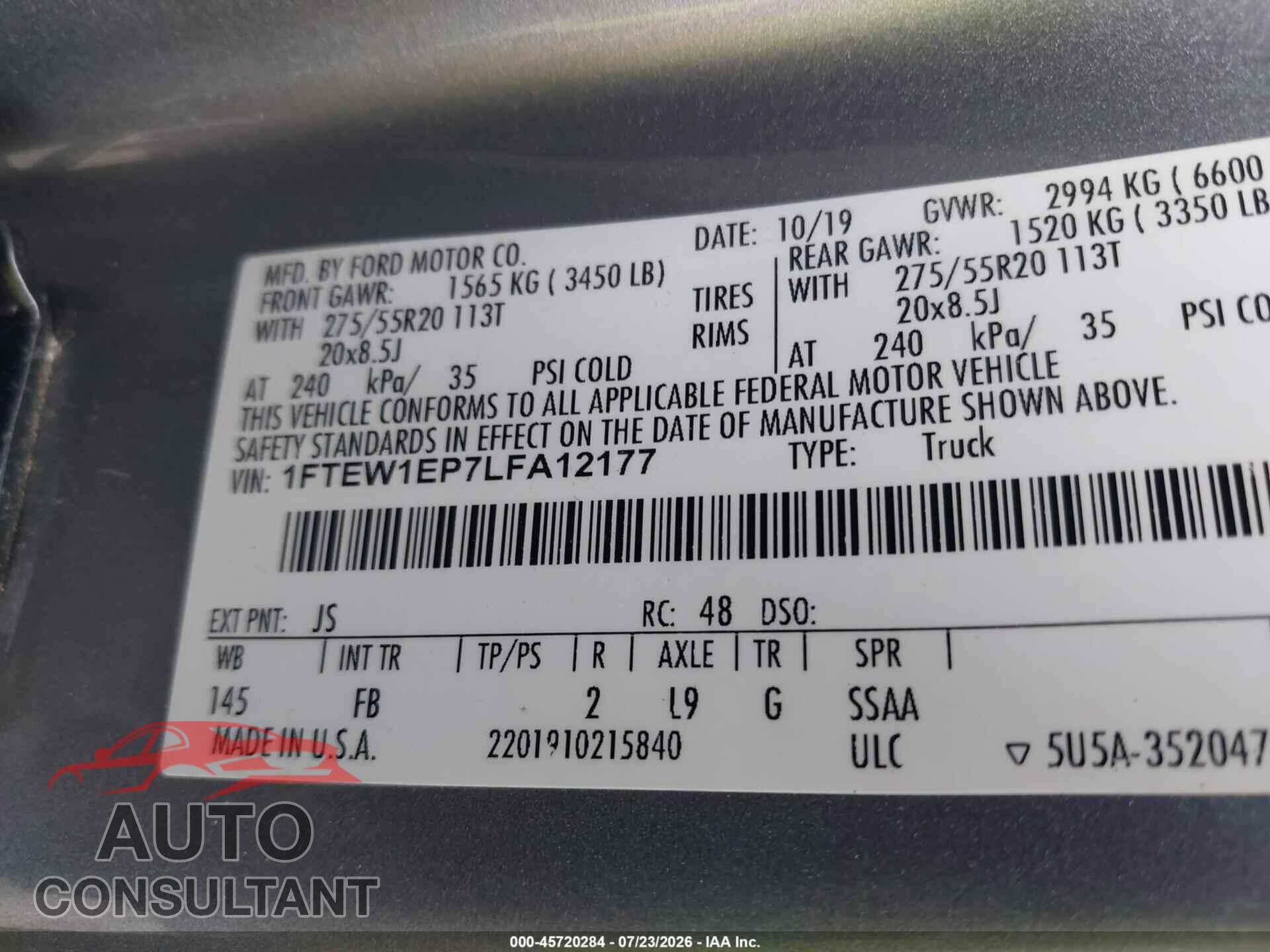 FORD F-150 2020 - 1FTEW1EP7LFA12177
