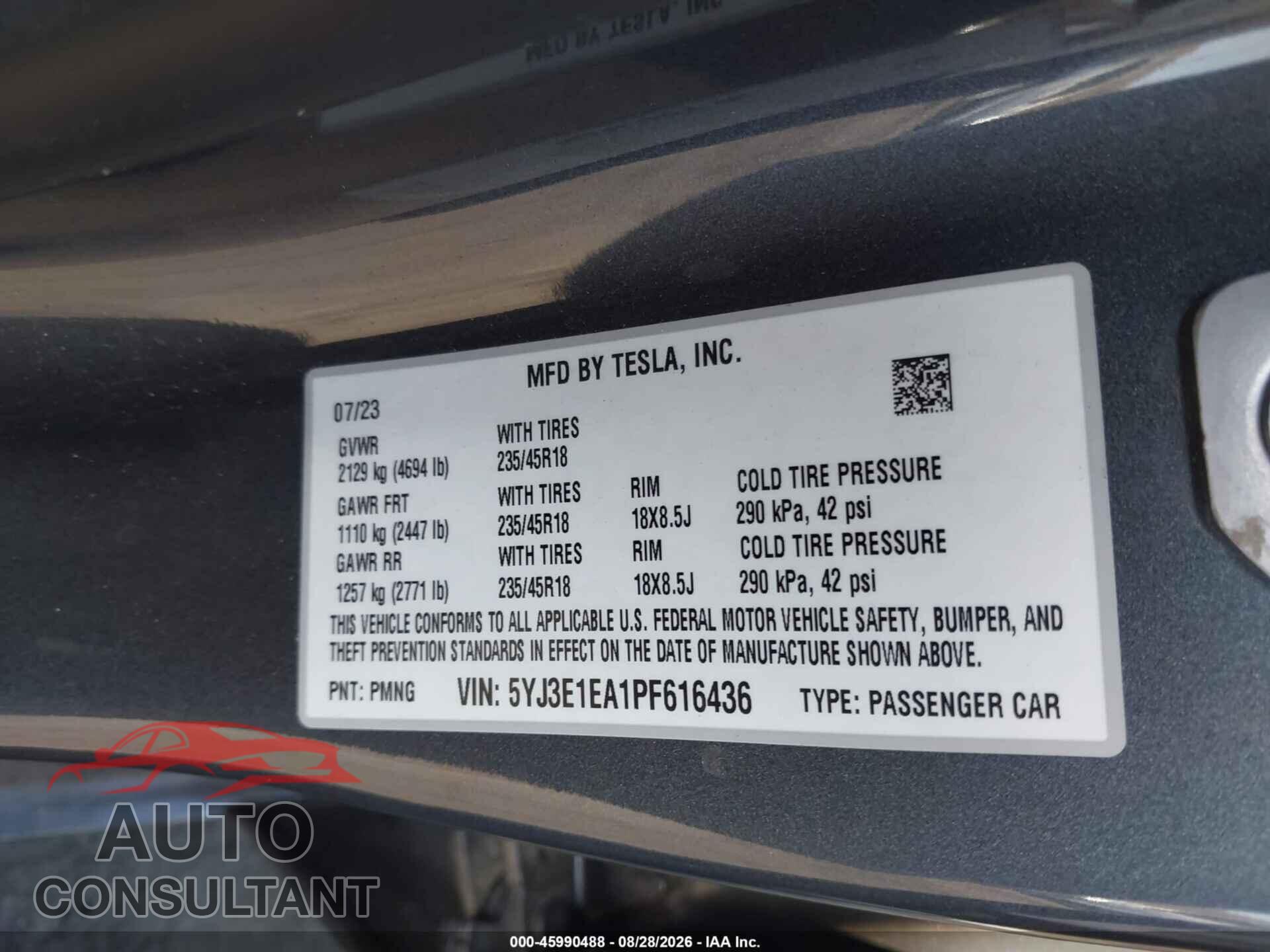 TESLA MODEL 3 2023 - 5YJ3E1EA1PF616436