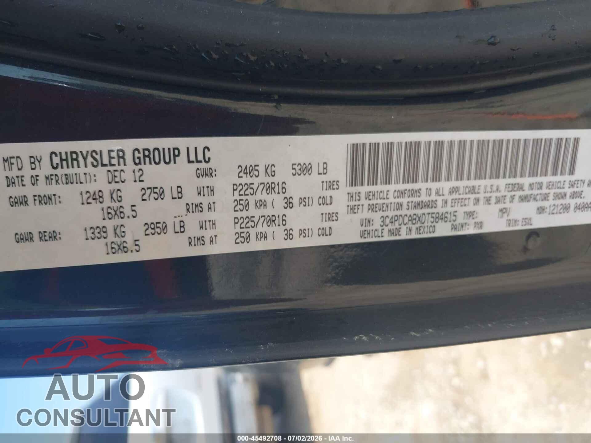 DODGE JOURNEY 2013 - 3C4PDCABXDT584615