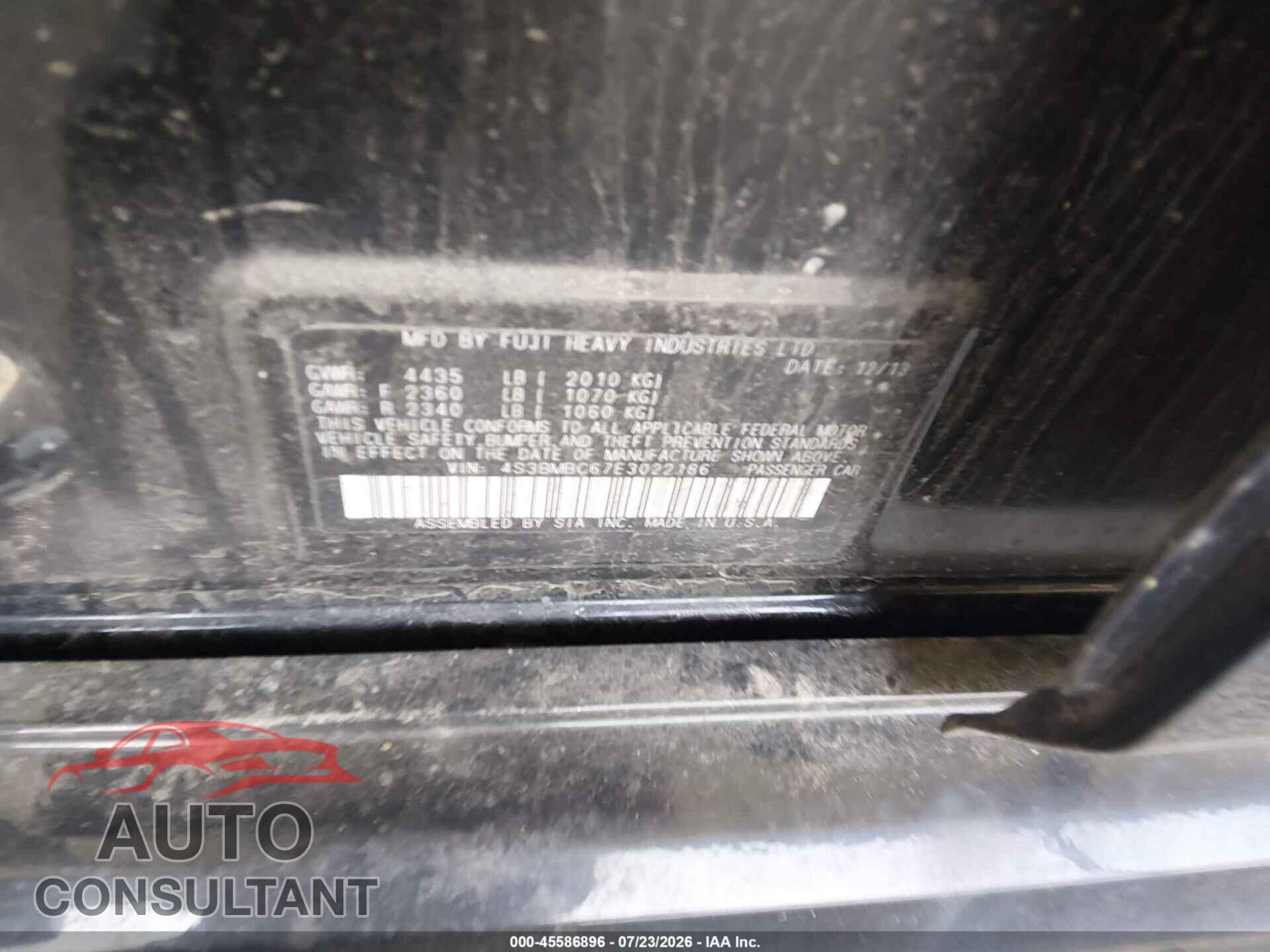 SUBARU LEGACY 2014 - 4S3BMBC67E3022186