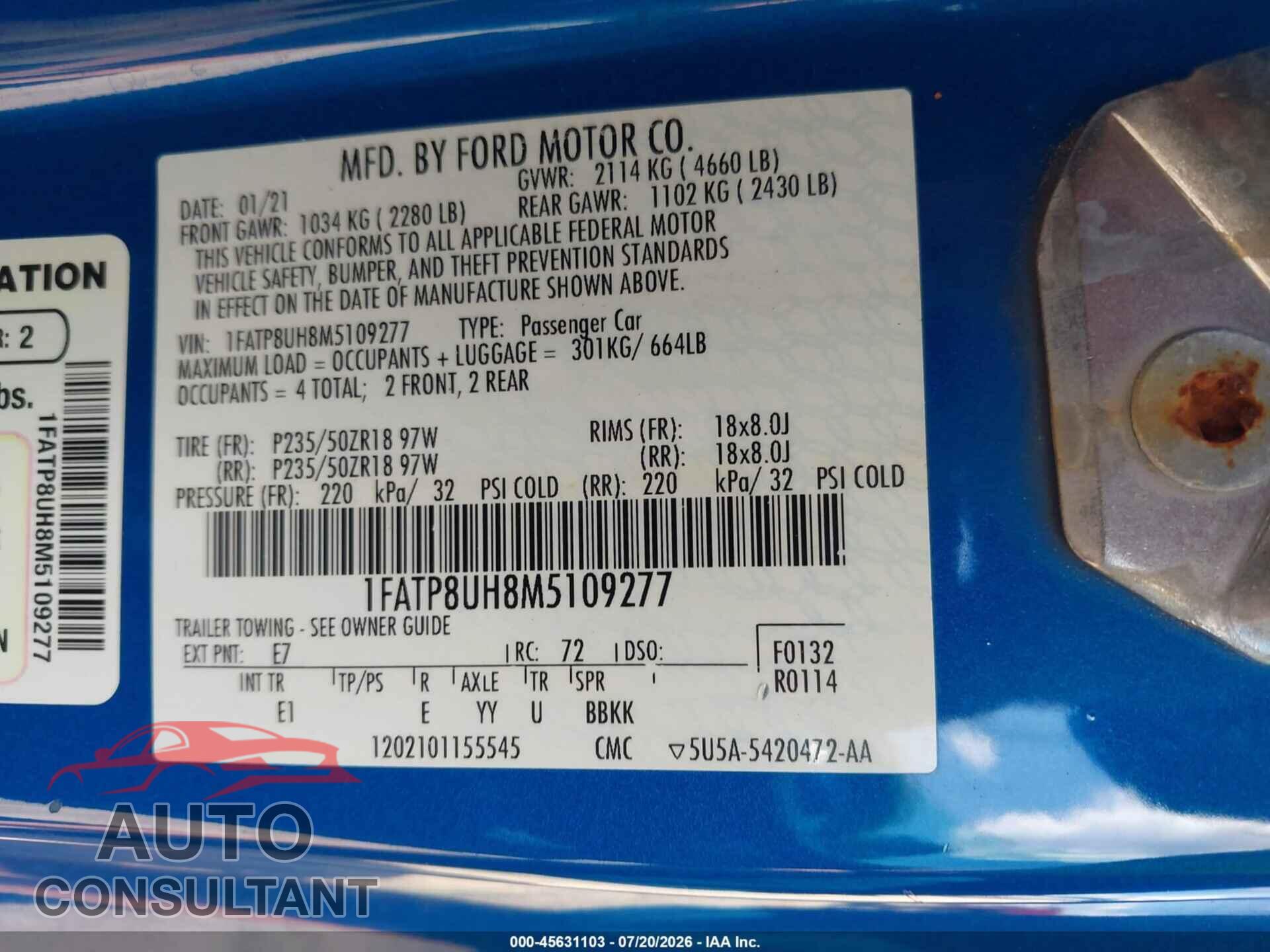 FORD MUSTANG 2021 - 1FATP8UH8M5109277