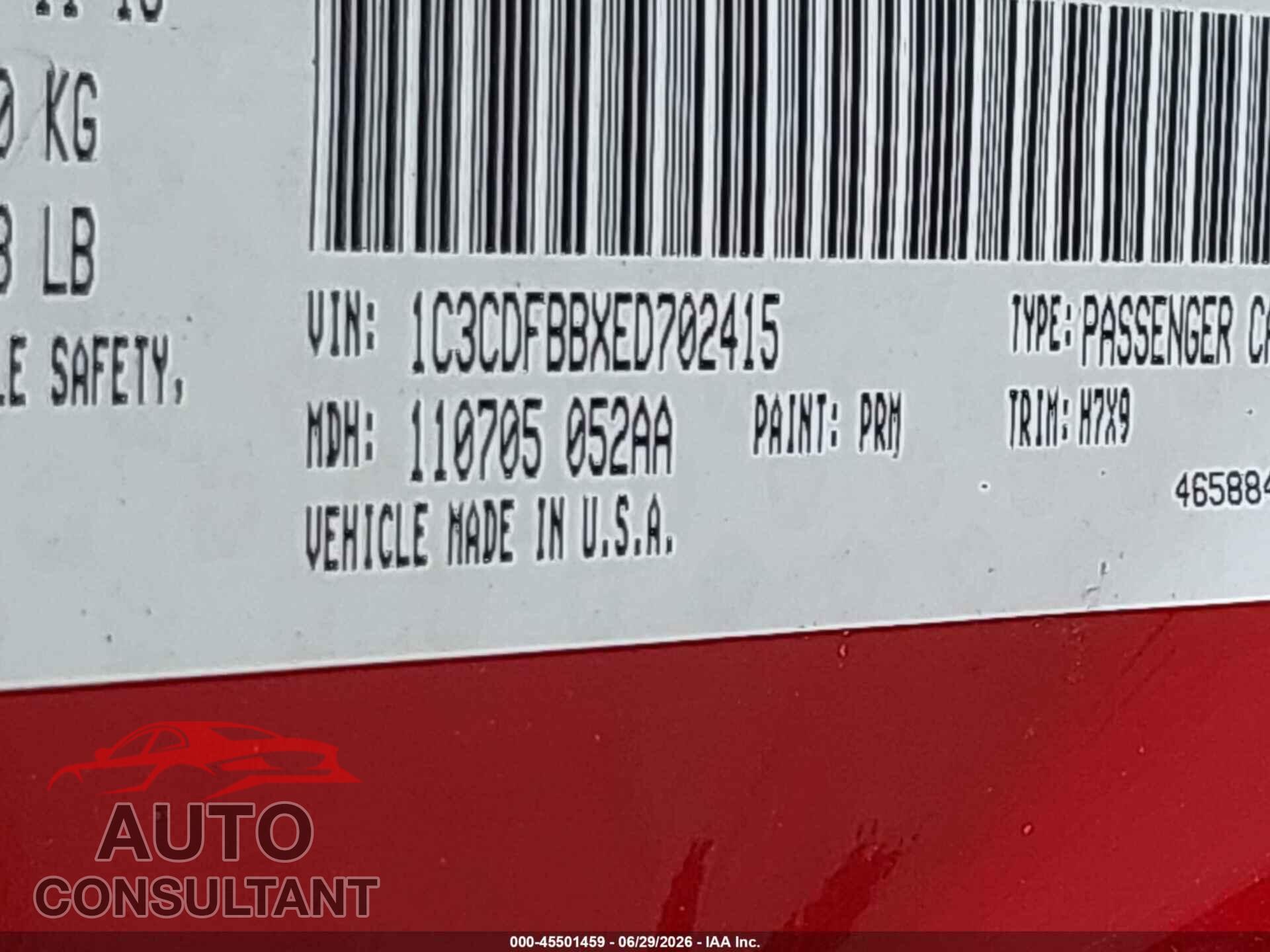 DODGE DART 2014 - 1C3CDFBBXED702415