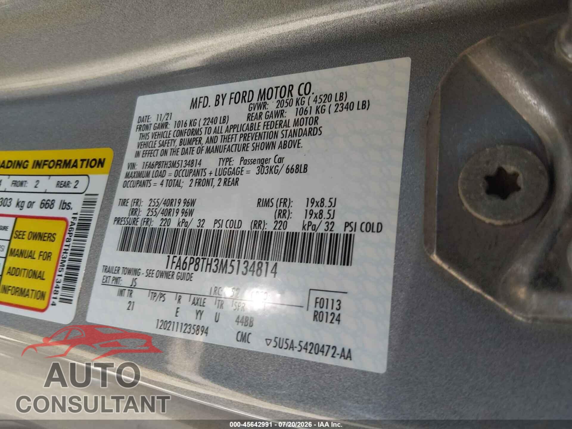 FORD MUSTANG 2021 - 1FA6P8TH3M5134814