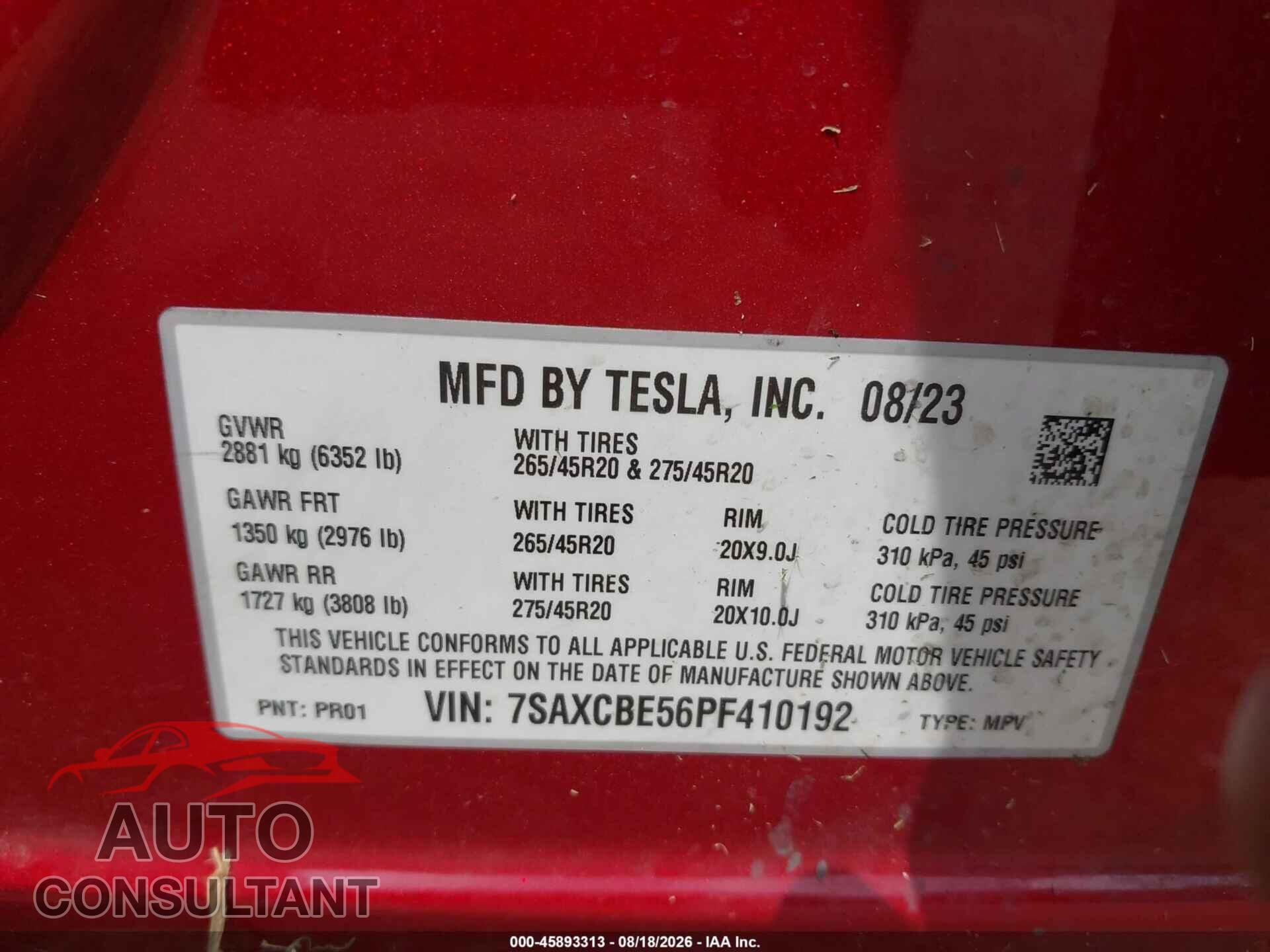 TESLA MODEL X 2023 - 7SAXCBE56PF410192
