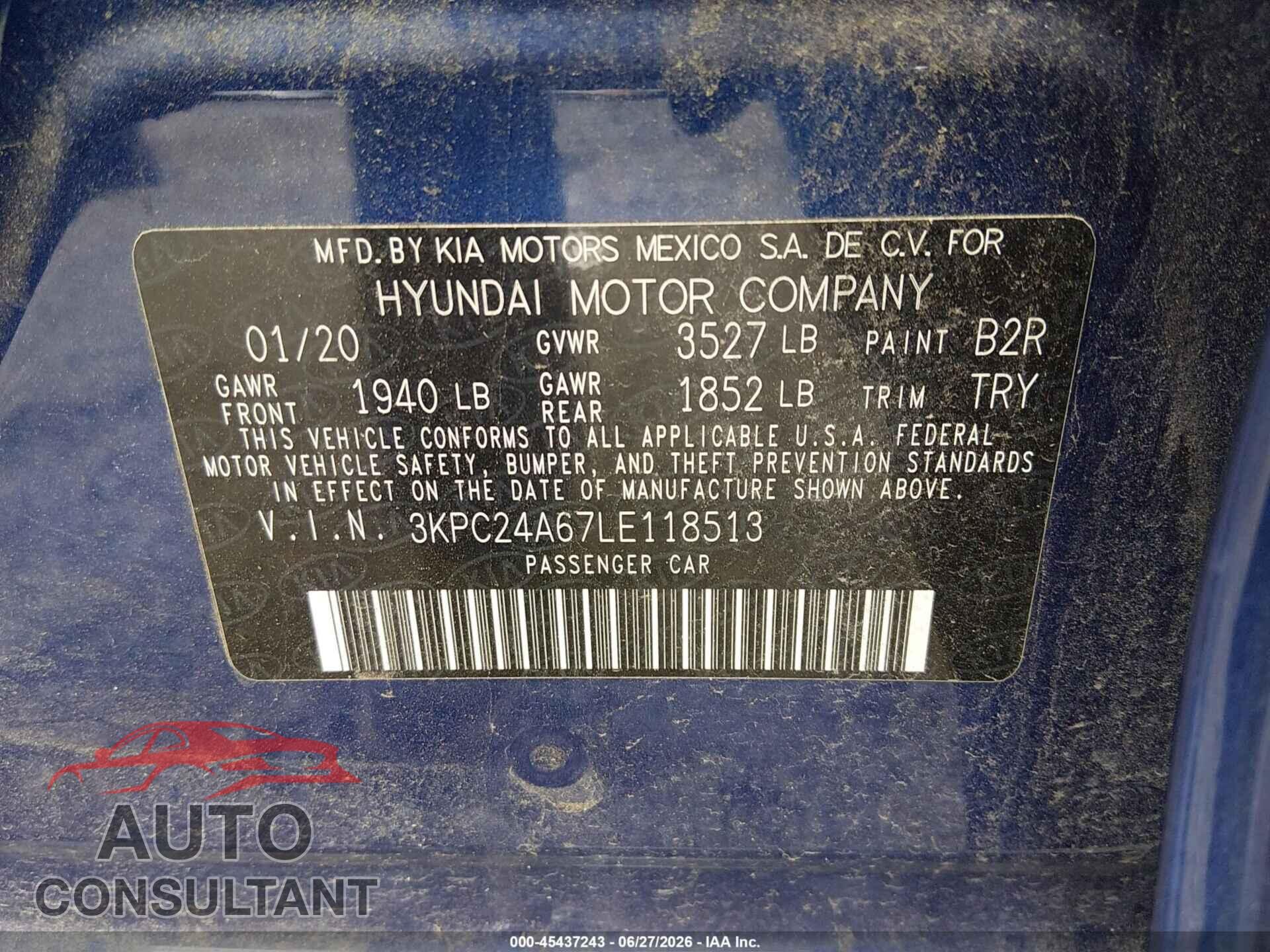 HYUNDAI ACCENT 2020 - 3KPC24A67LE118513