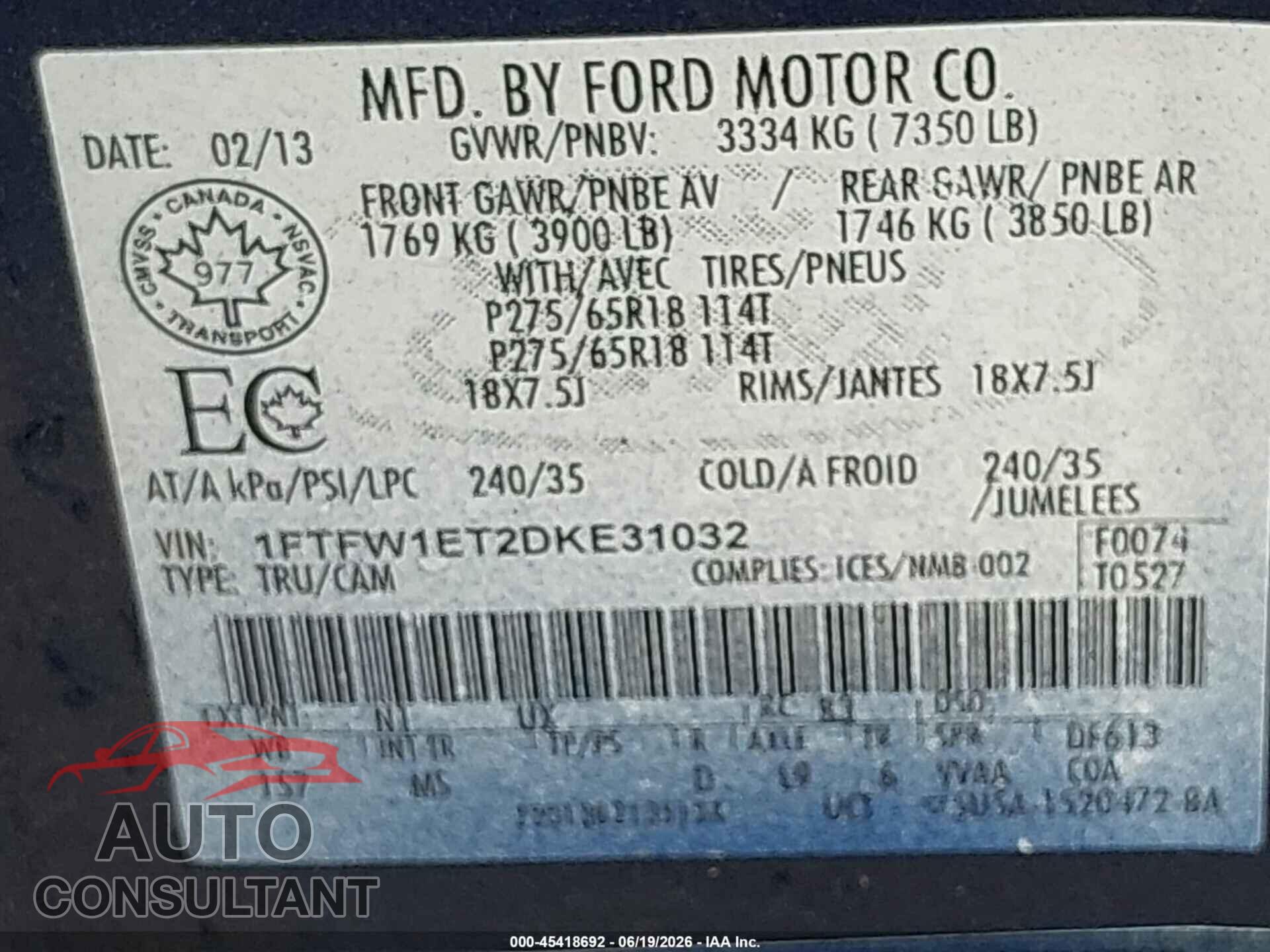 FORD F-150 2013 - 1FTFW1ET2DKE31032