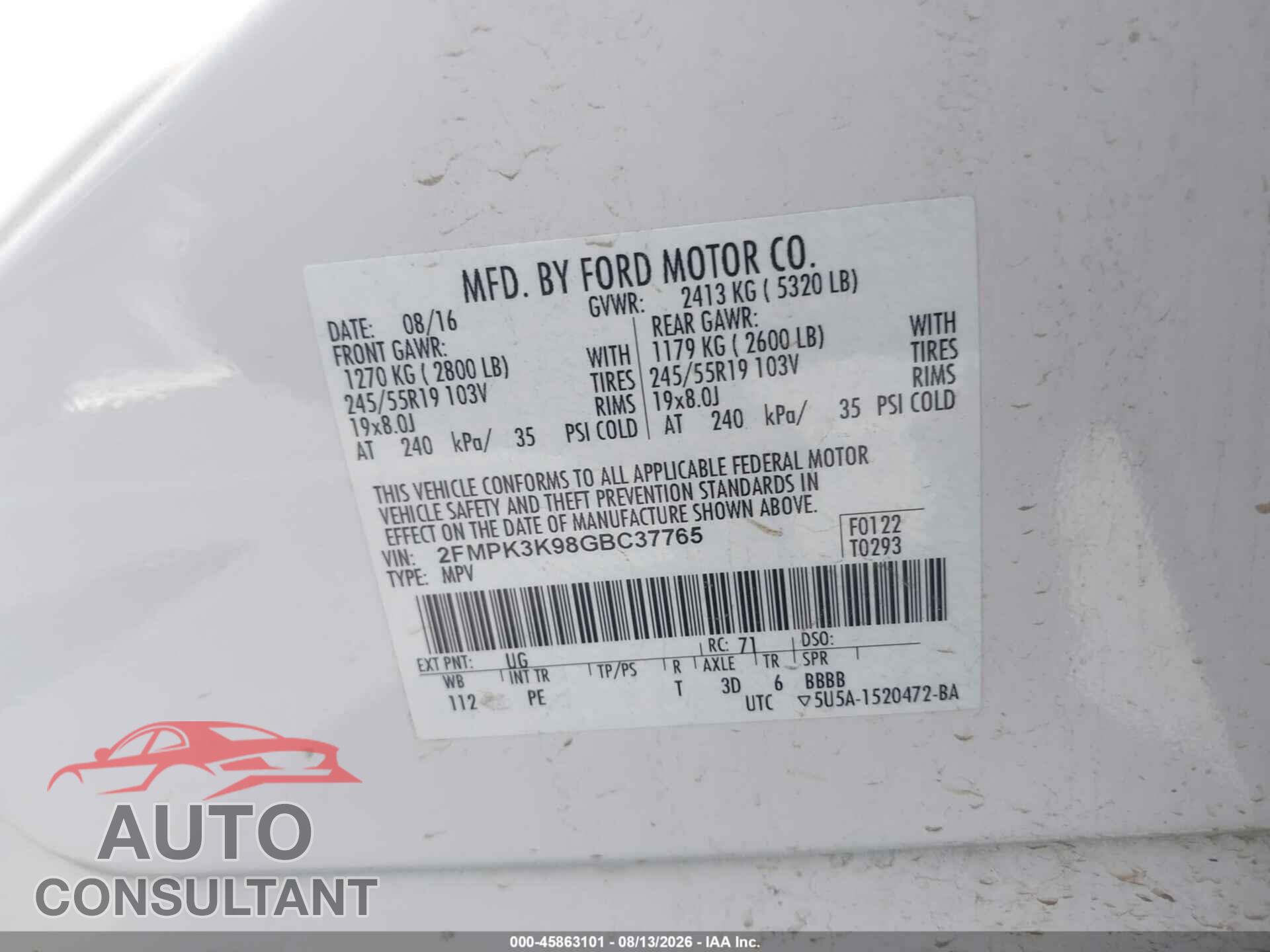 FORD EDGE 2016 - 2FMPK3K98GBC37765