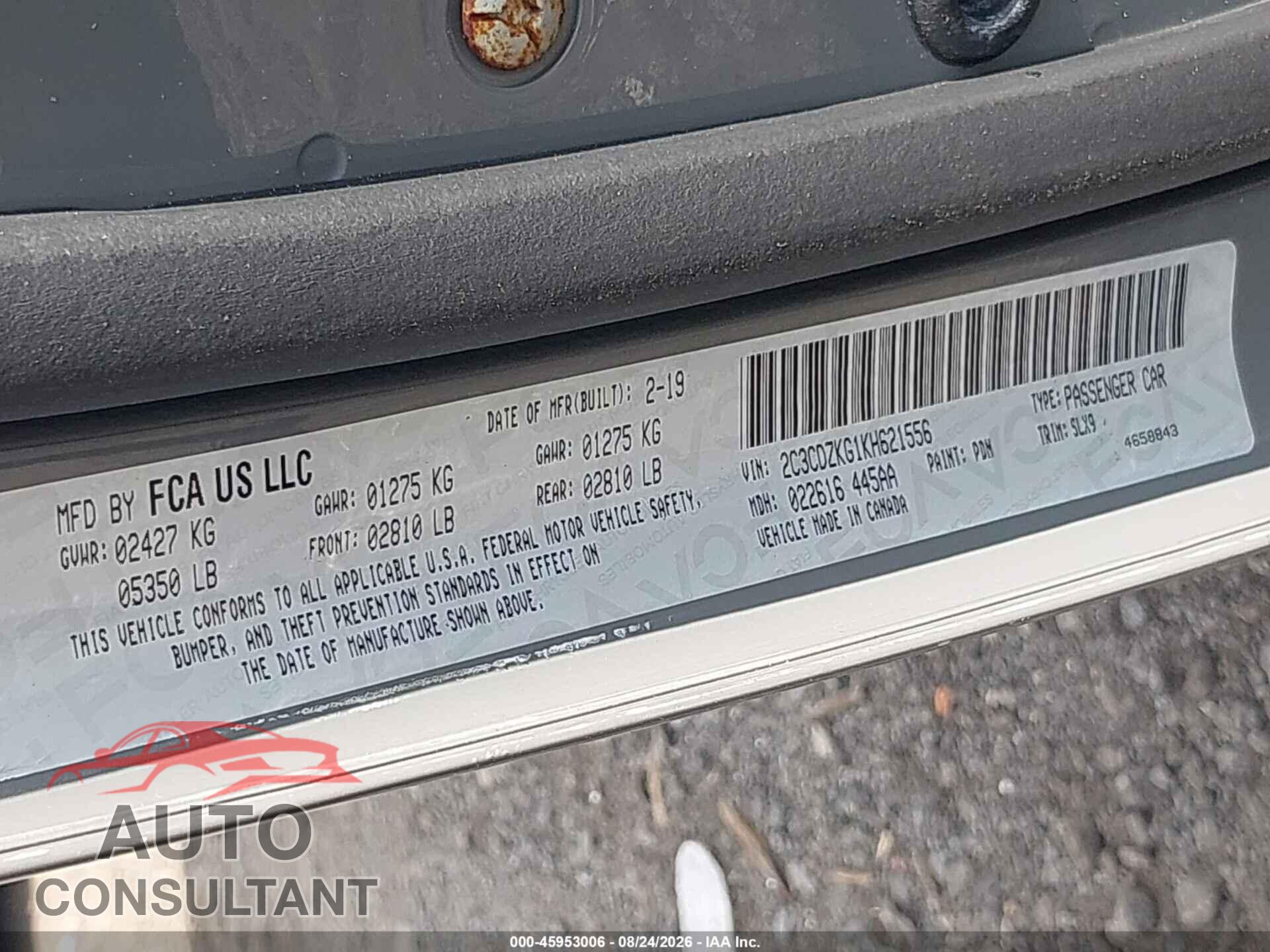 DODGE CHALLENGER 2019 - 2C3CDZKG1KH621556