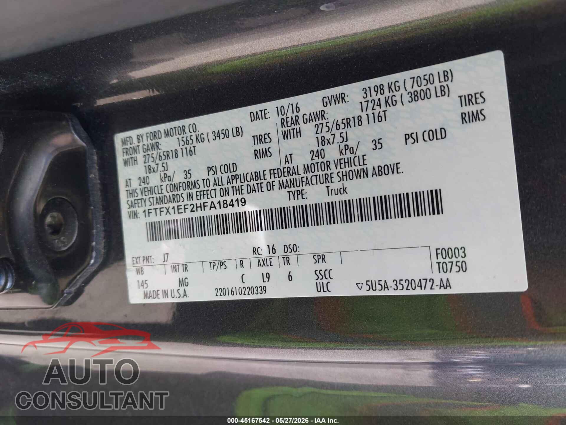 FORD F-150 2017 - 1FTFX1EF2HFA18419