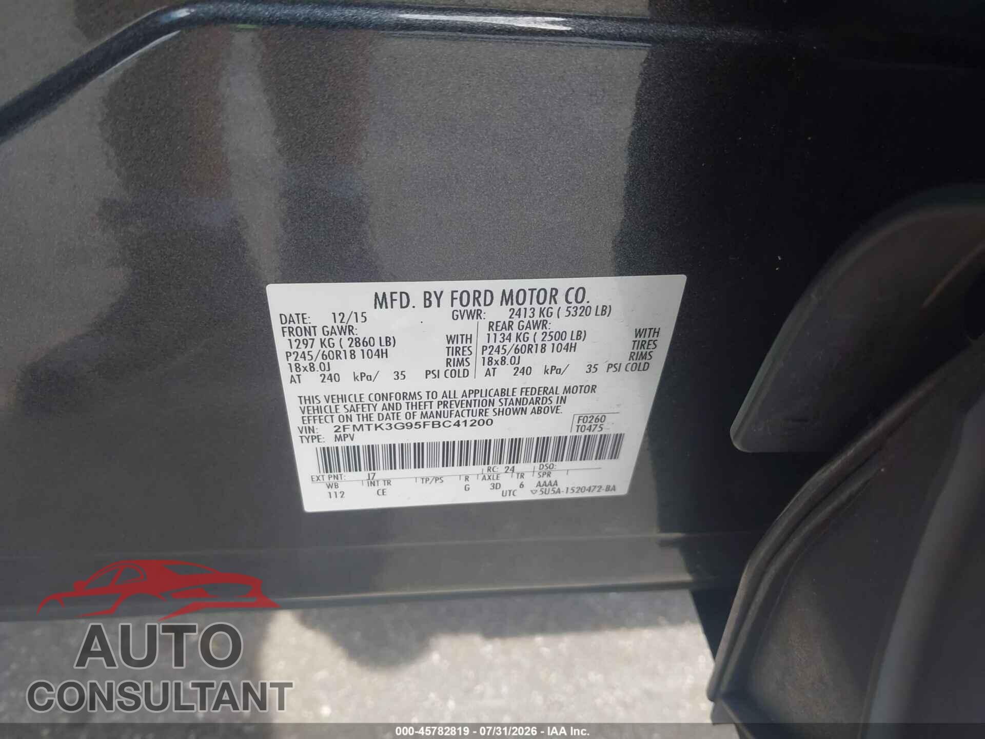 FORD EDGE 2015 - 2FMTK3G95FBC41200