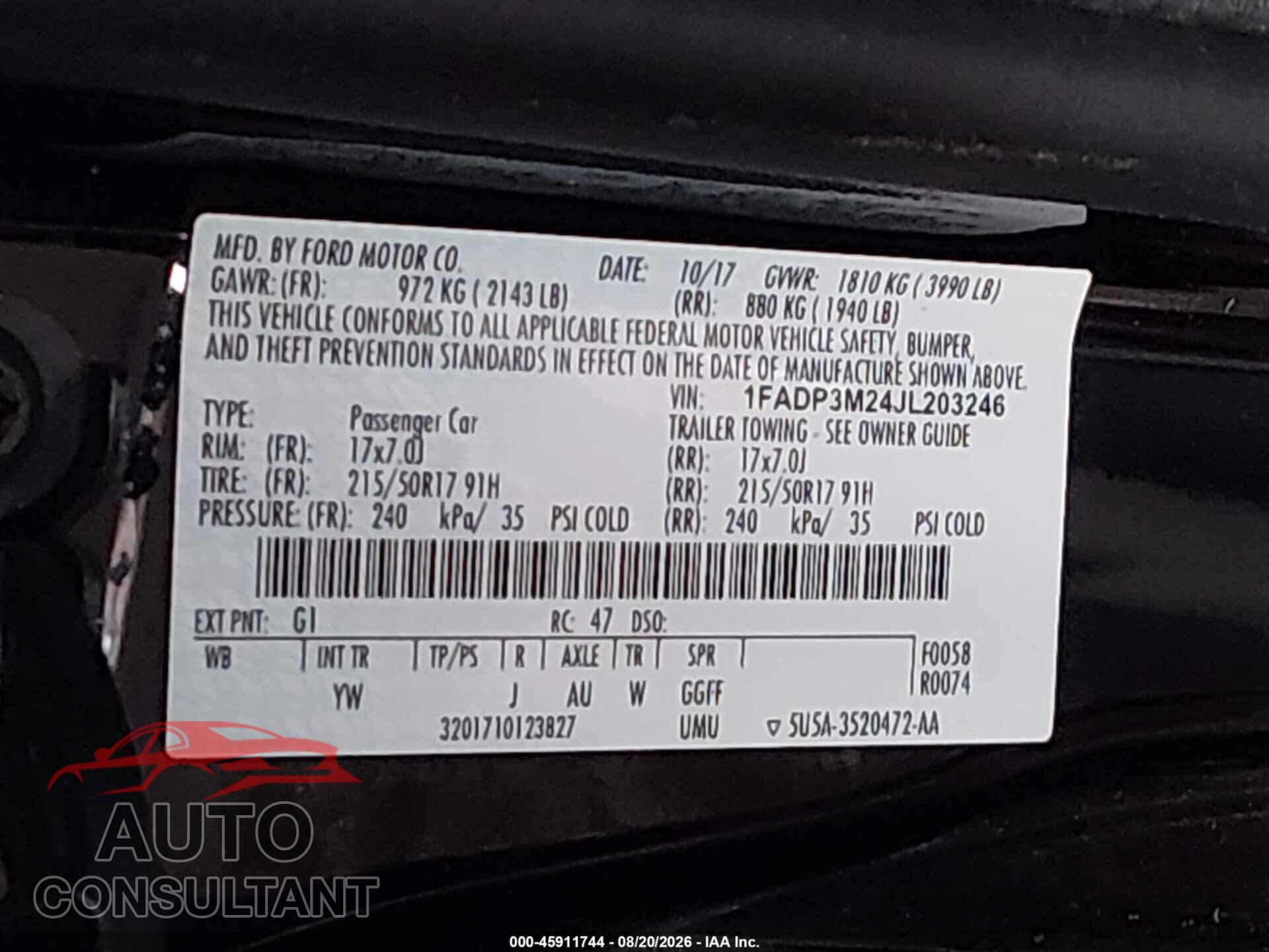 FORD FOCUS 2018 - 1FADP3M24JL203246