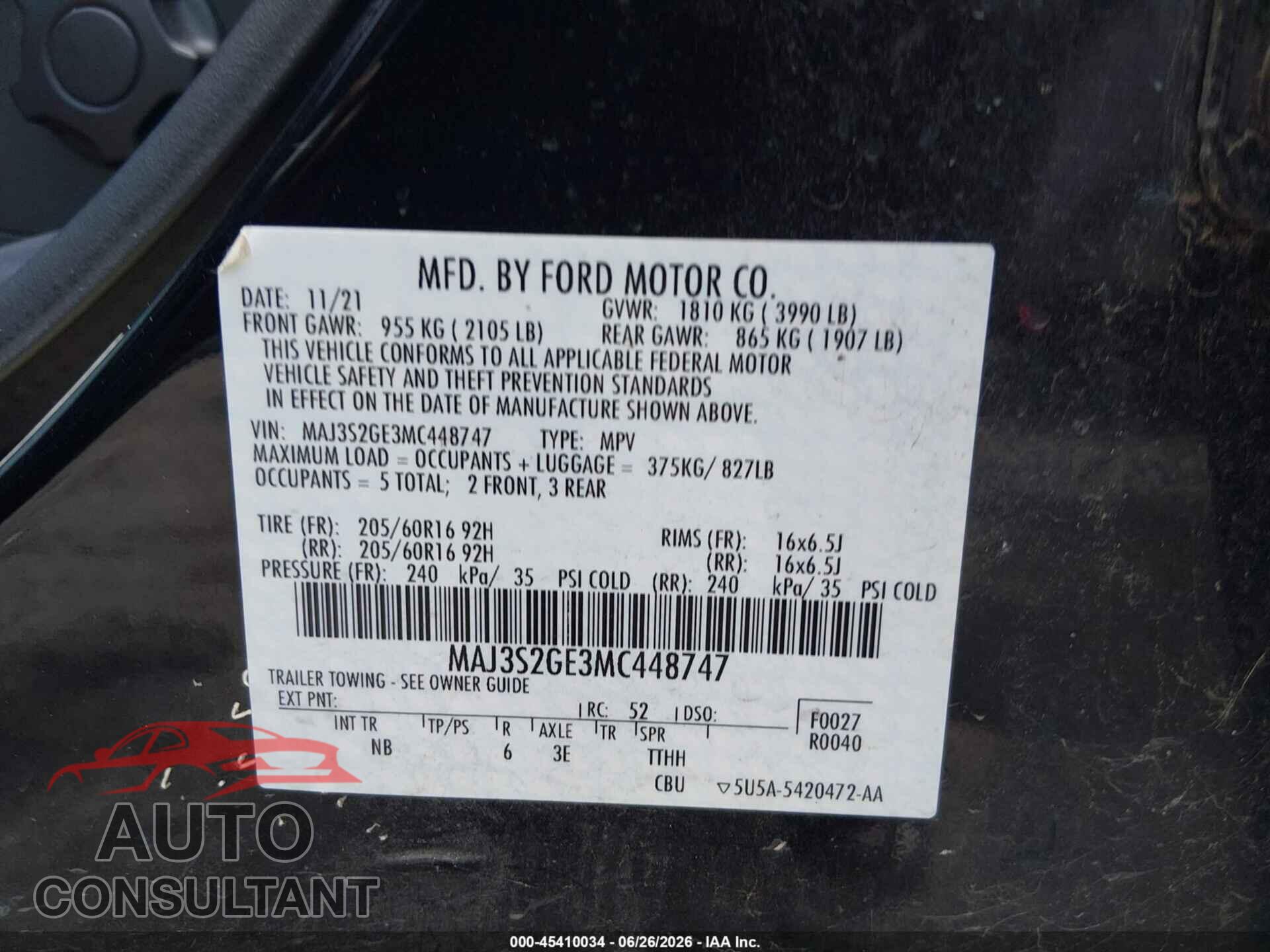FORD ECOSPORT 2021 - MAJ3S2GE3MC448747